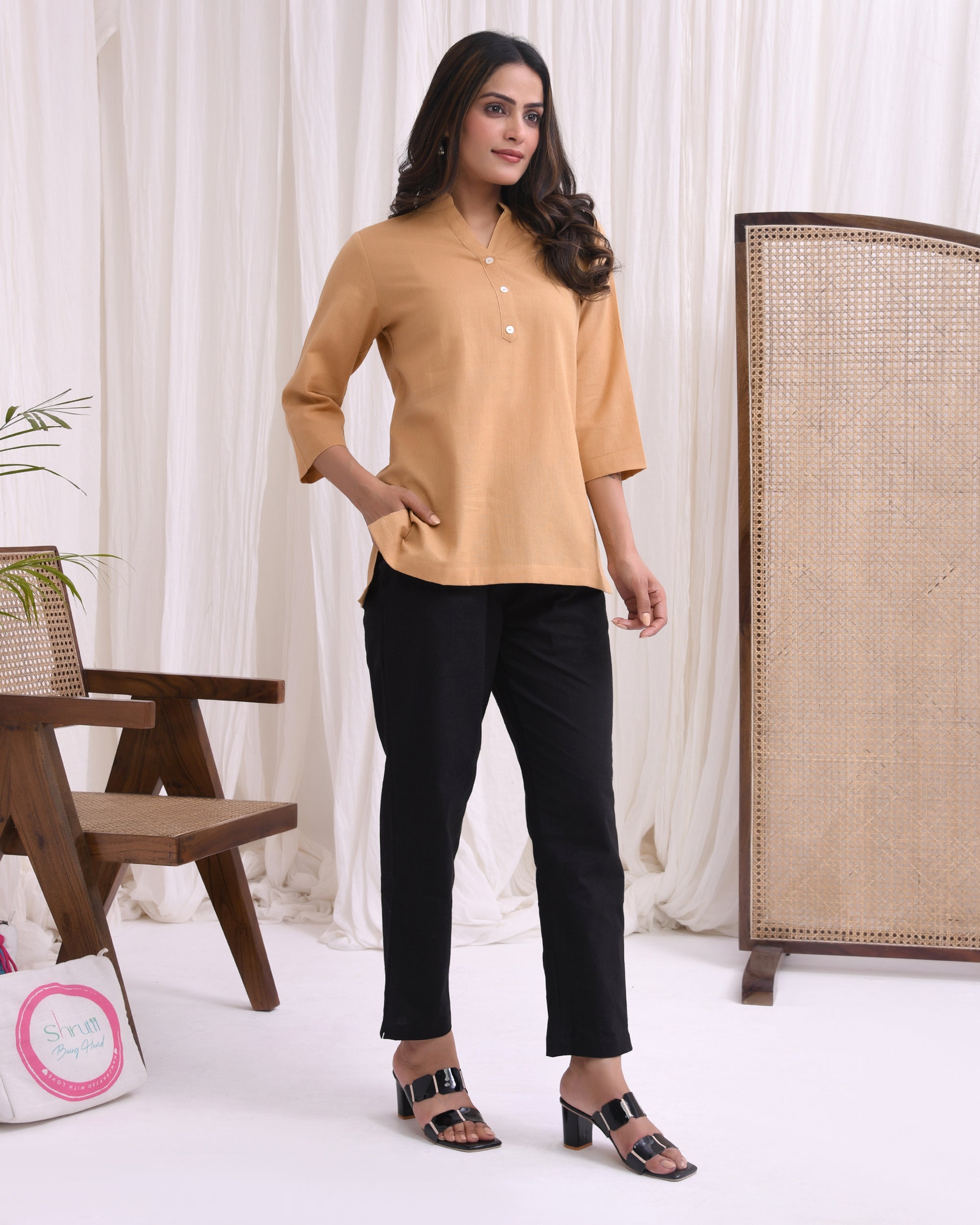 Coffee Brown Airy Linen Short Kurta