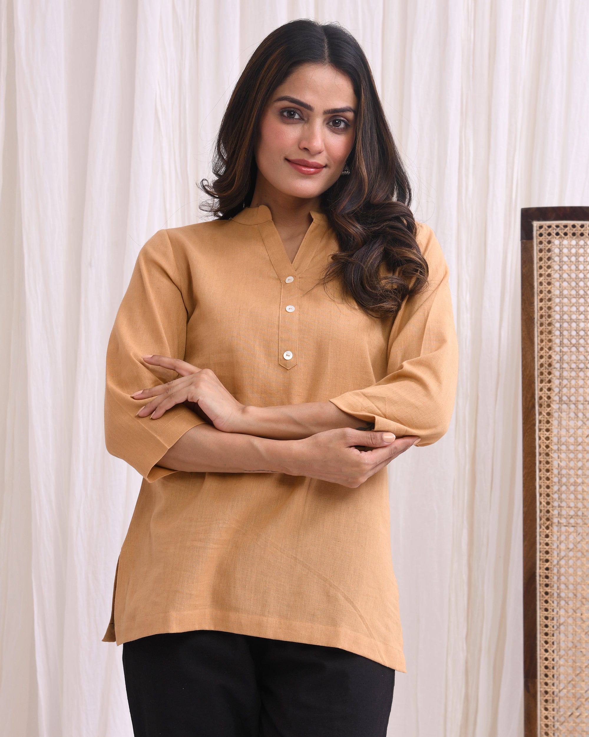 Coffee Brown Airy Linen Short Kurta