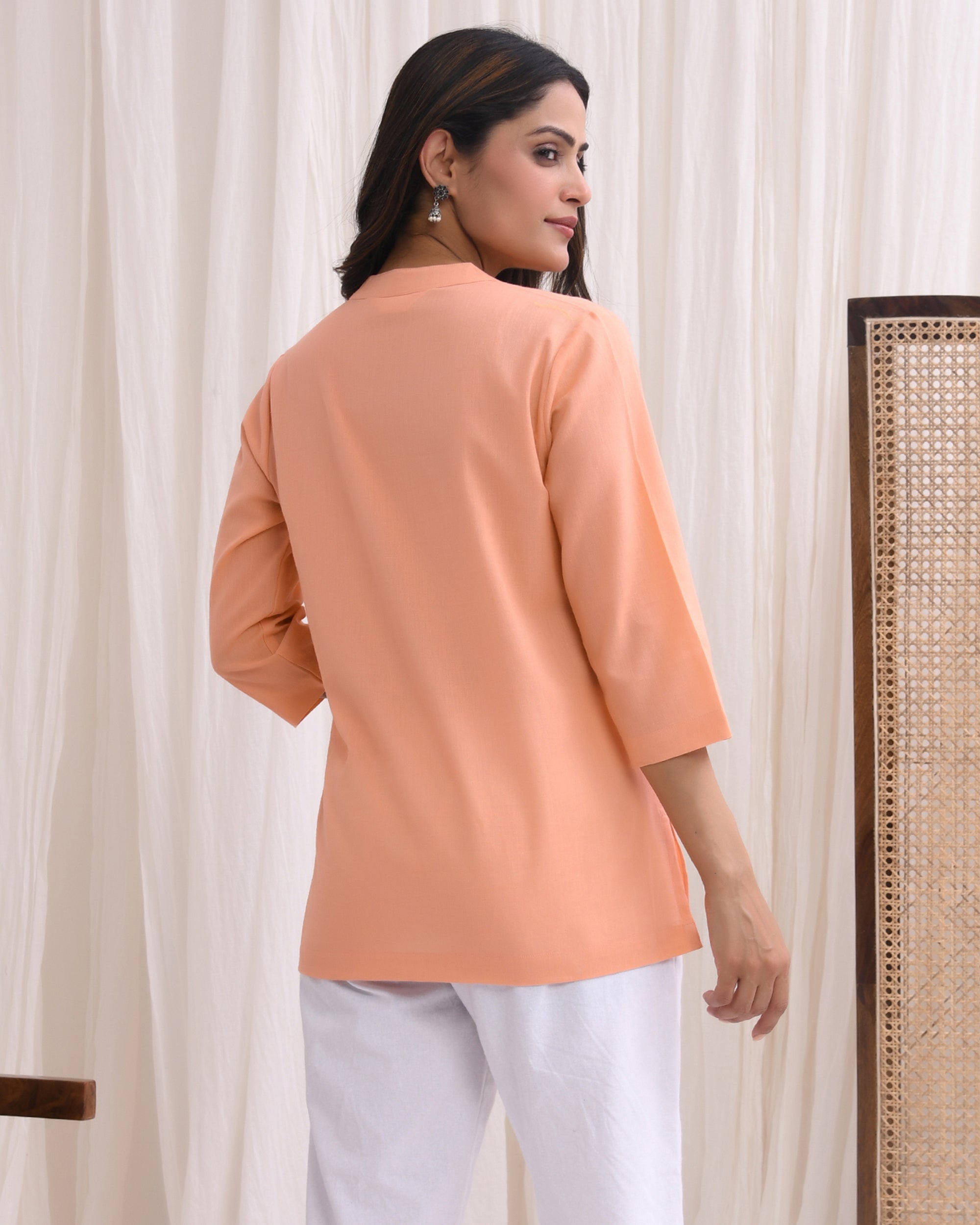 Peach Airy Linen Short Kurta