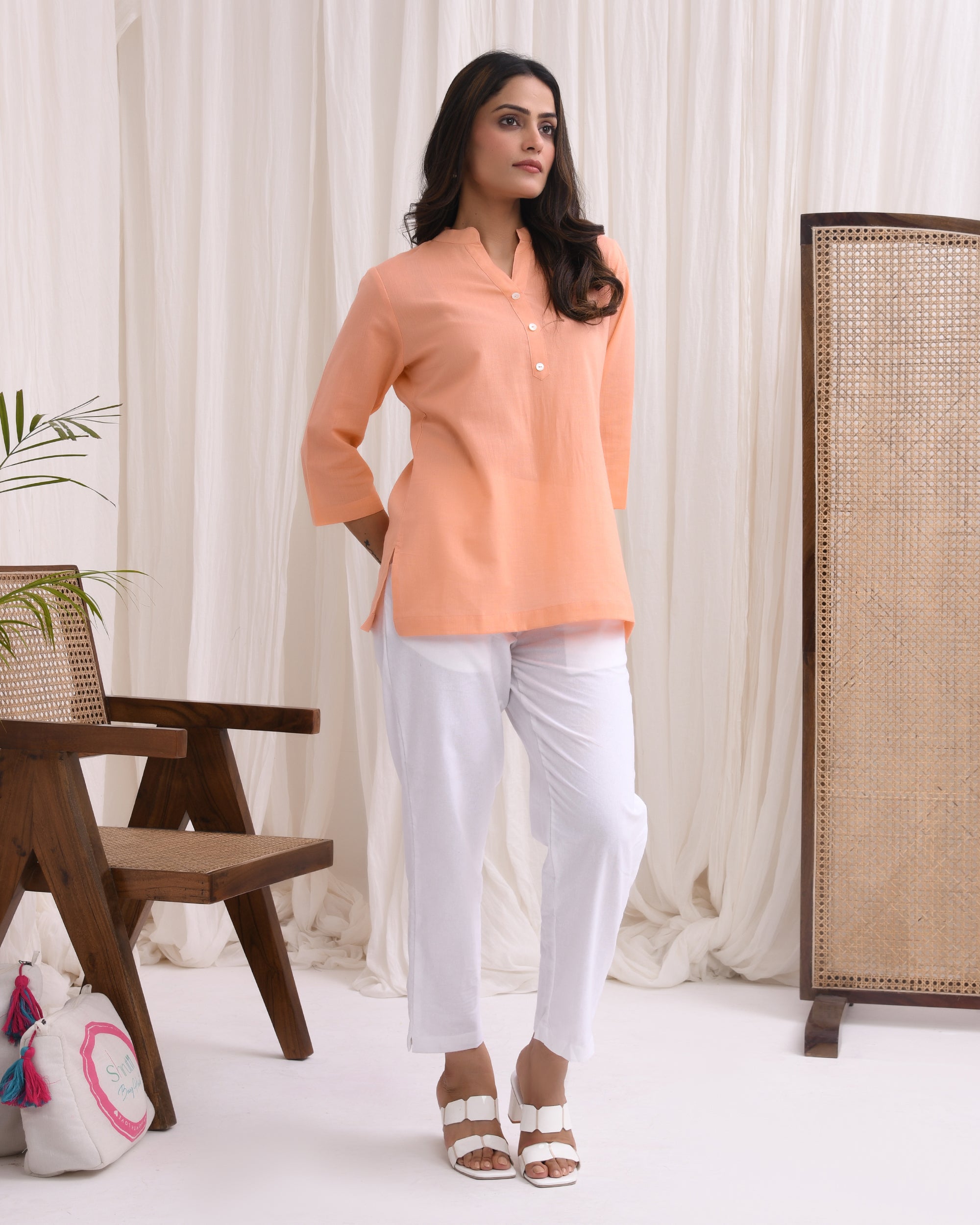Peach Airy Linen Short Kurta