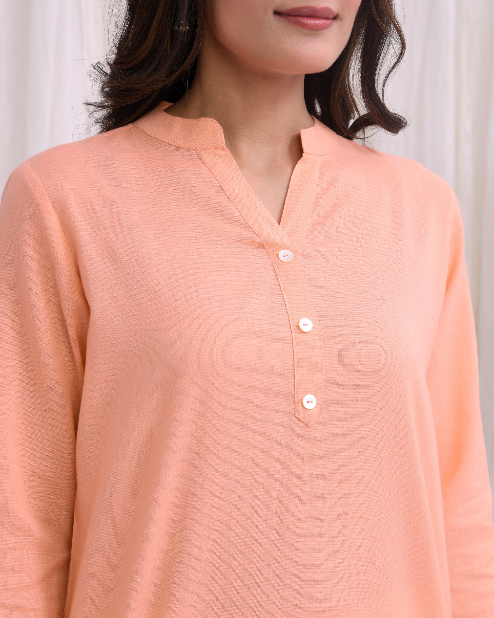 Peach Airy Linen Short Kurta
