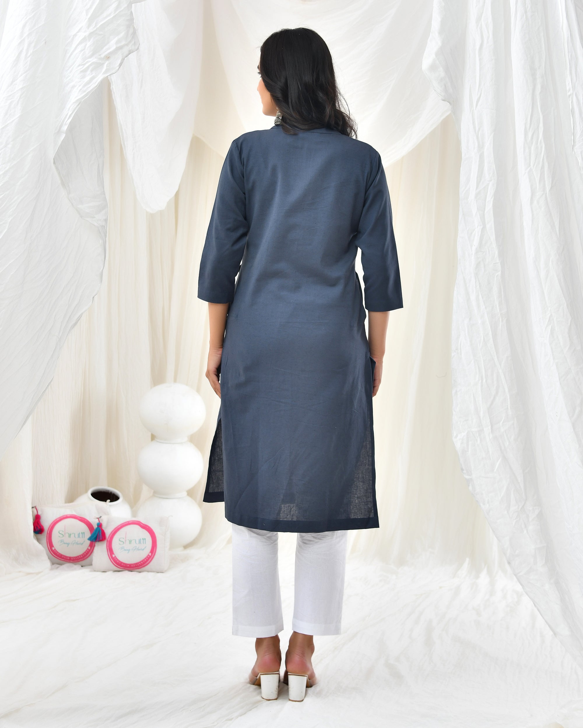 Cement Grey Airy Linen Long Kurta