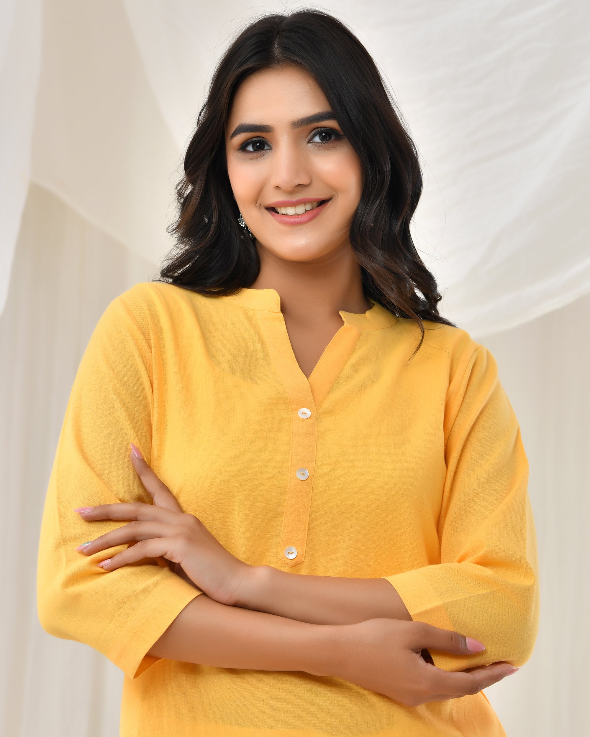 Yellow Airy Linen Long Kurta