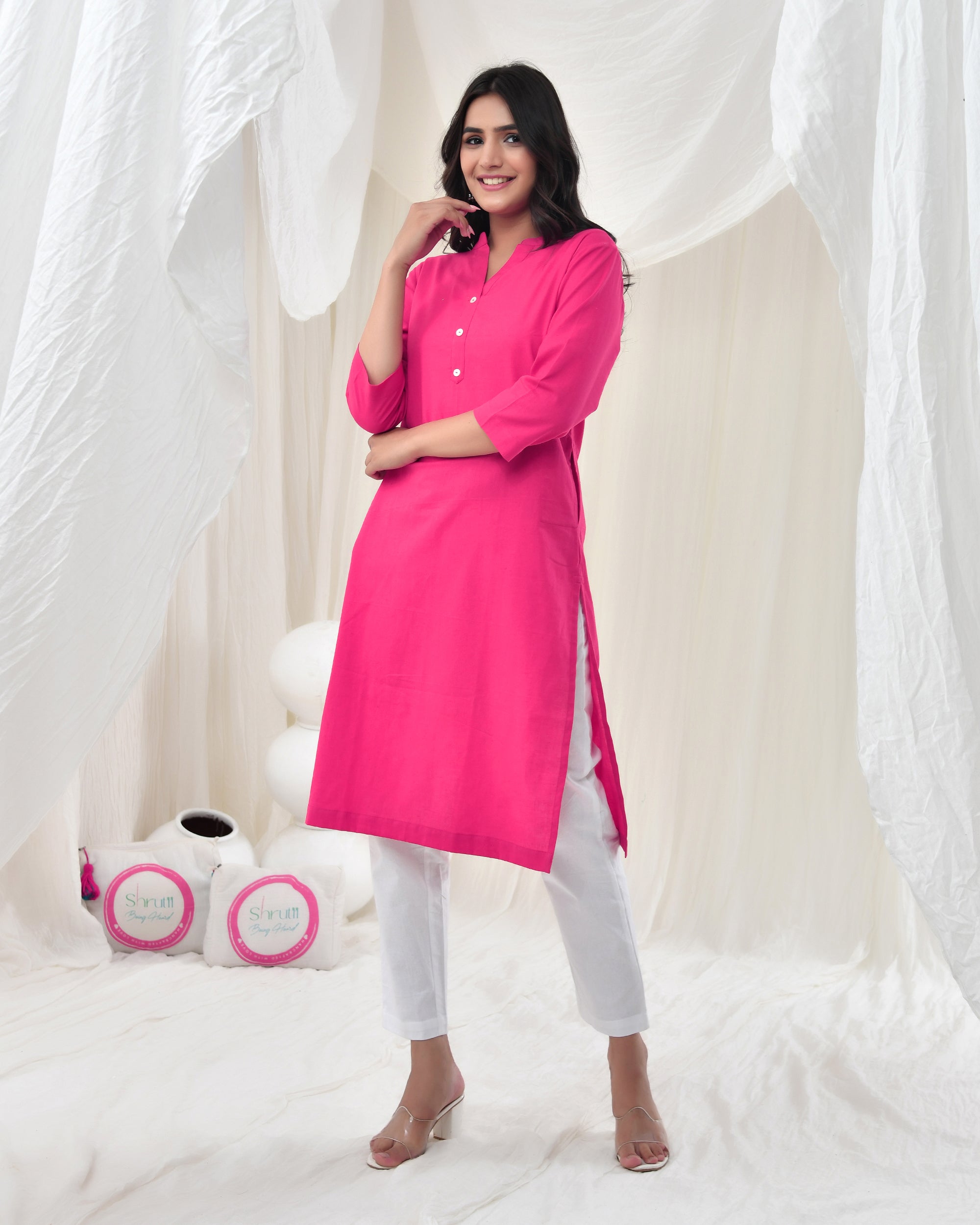 Bubble Gum Pink Airy Linen Long Kurta