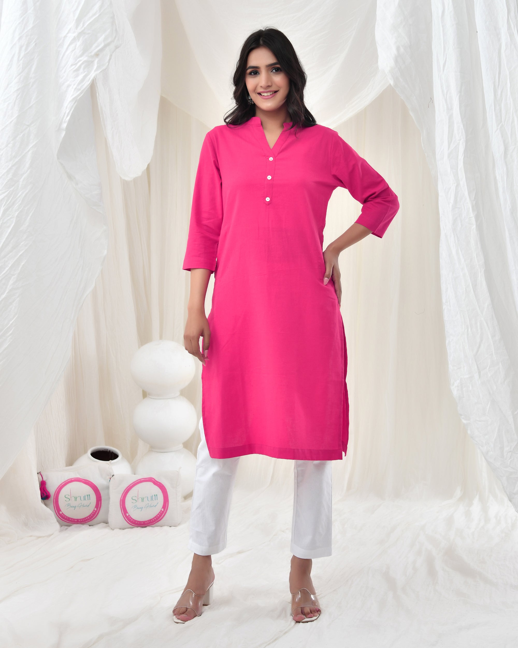 Bubble Gum Pink Airy Linen Long Kurta