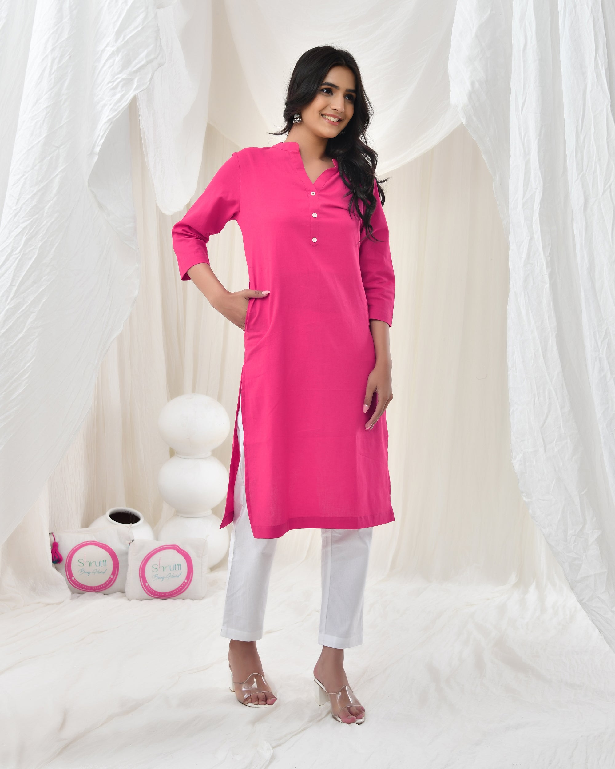 Bubble Gum Pink Airy Linen Long Kurta