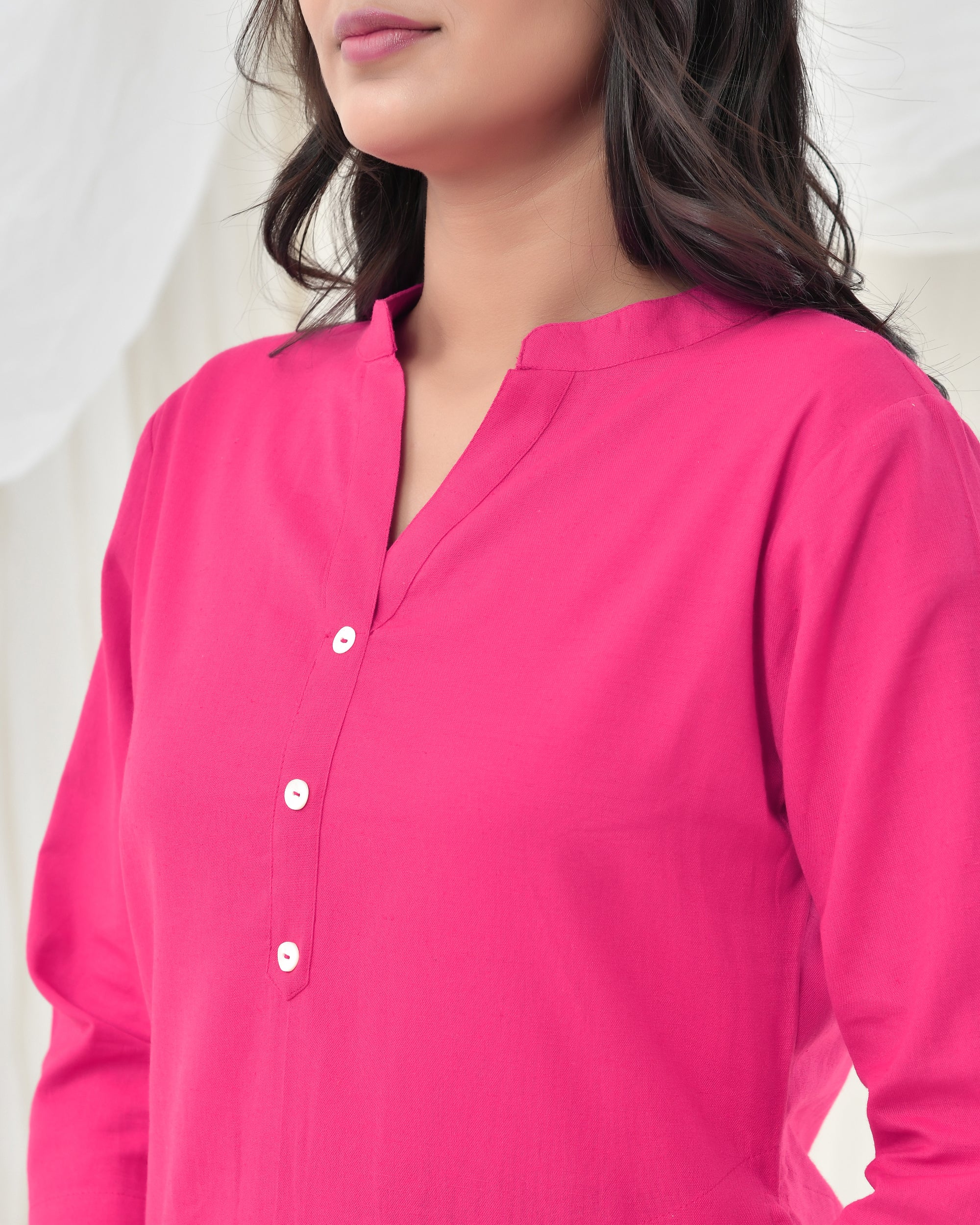 Bubble Gum Pink Airy Linen Long Kurta
