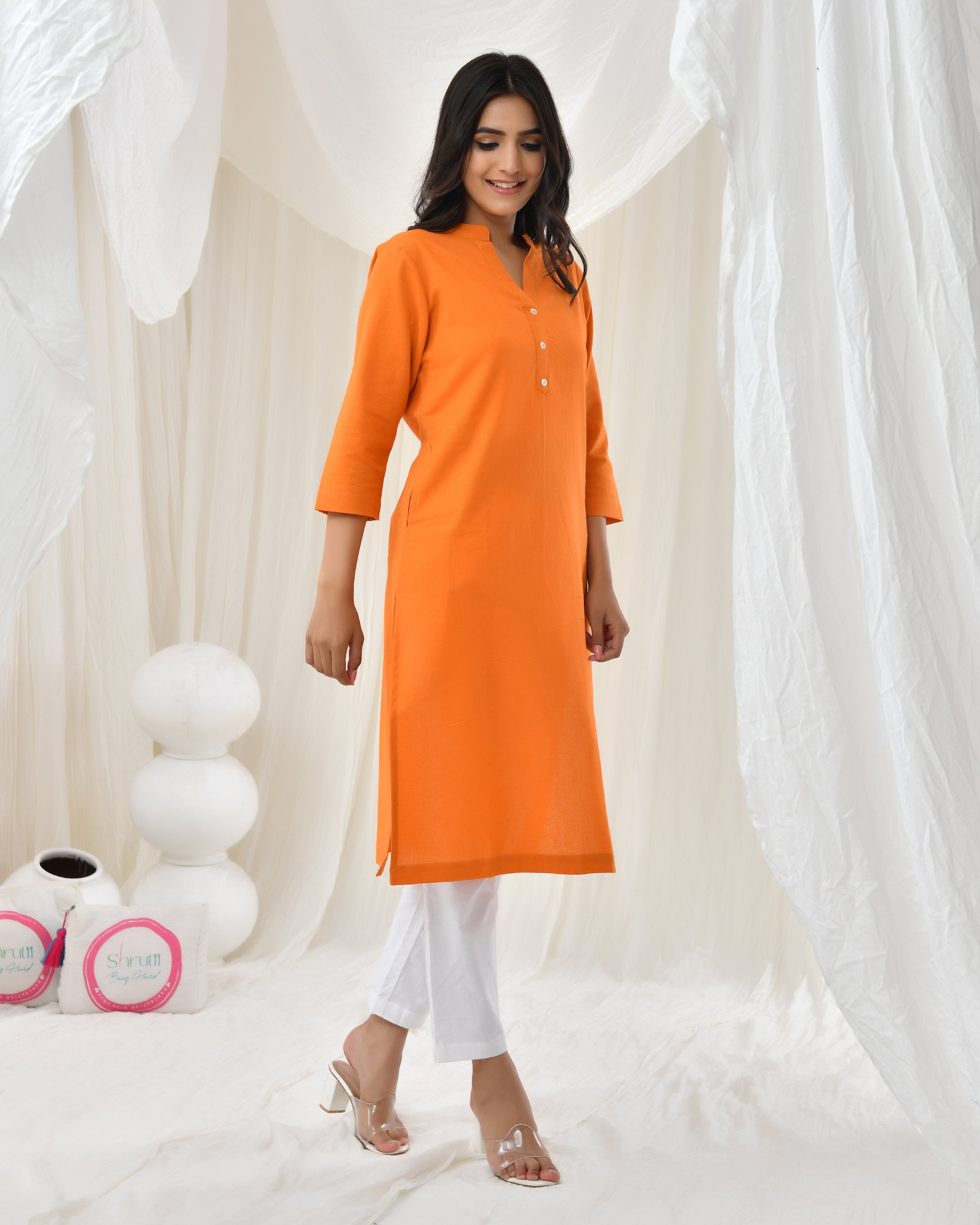 Tangy Orange Airy Linen Long Kurta