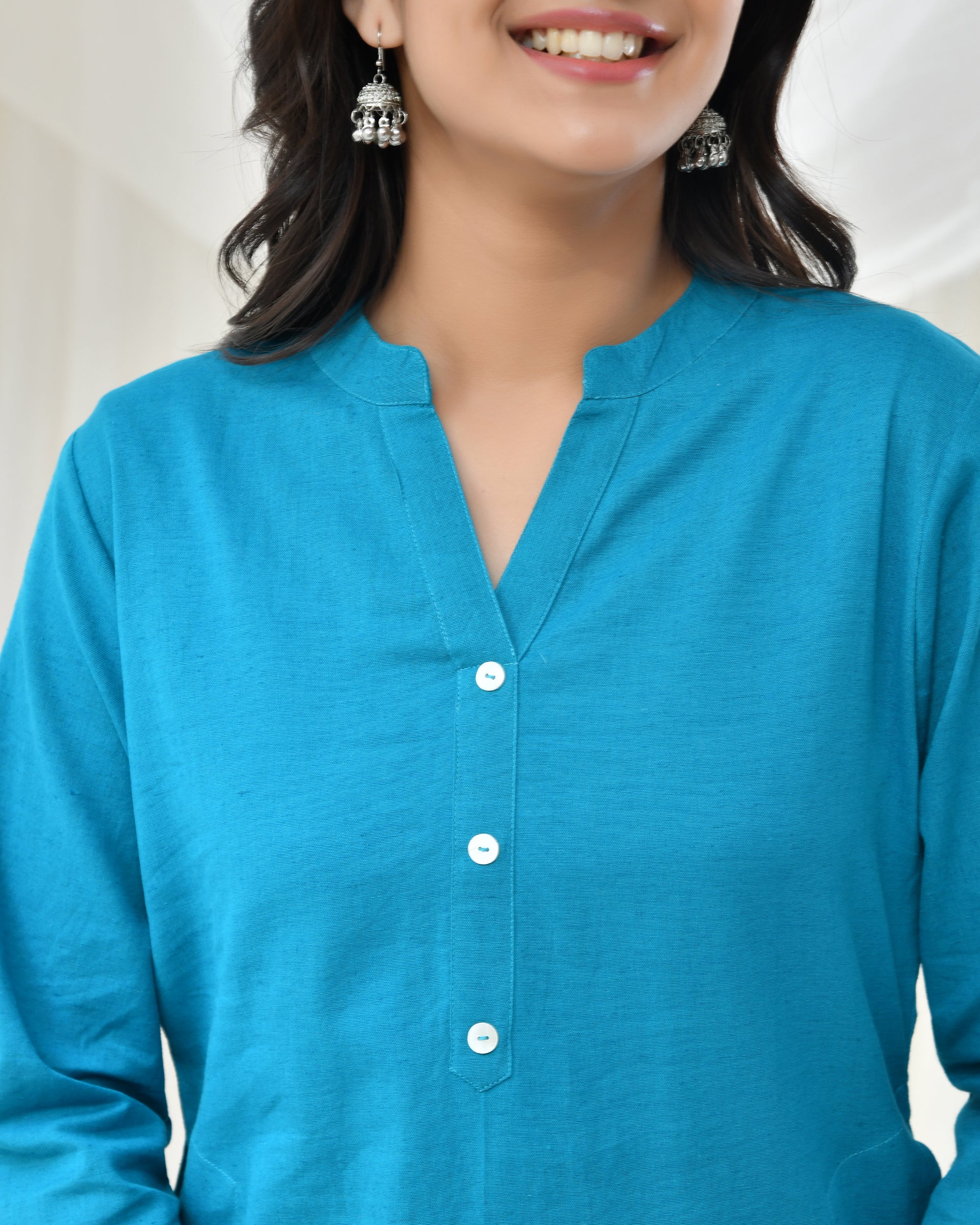 Turquoise Airy Linen Long Kurta
