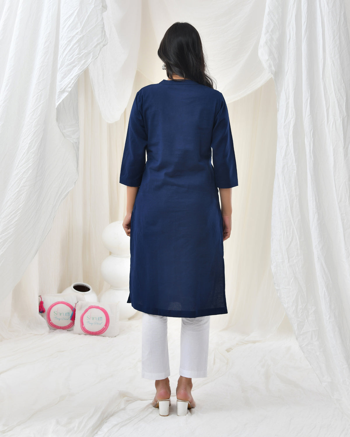 Navy Blue Airy Linen Long Kurta