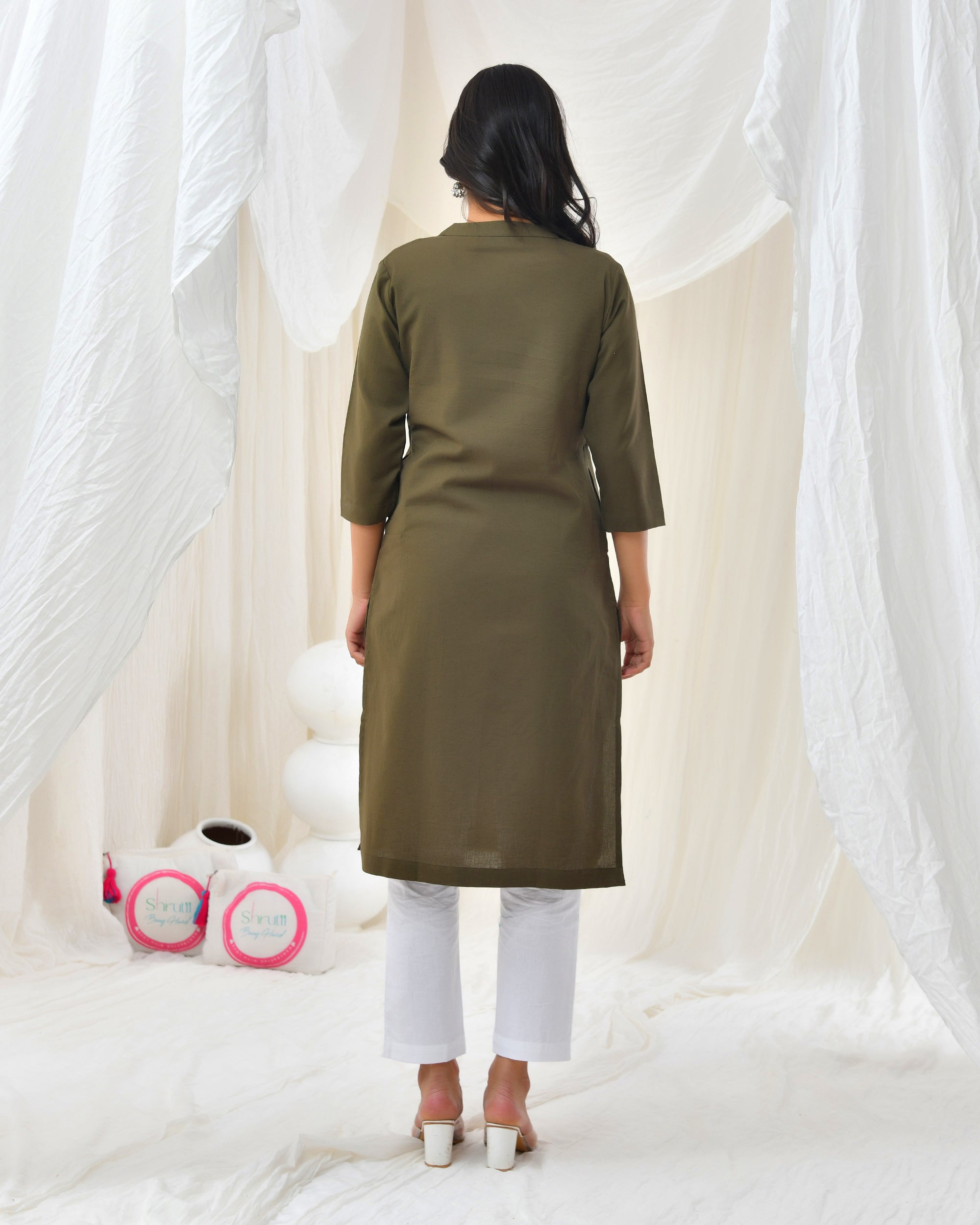 Olive Green Airy Linen Long Kurta
