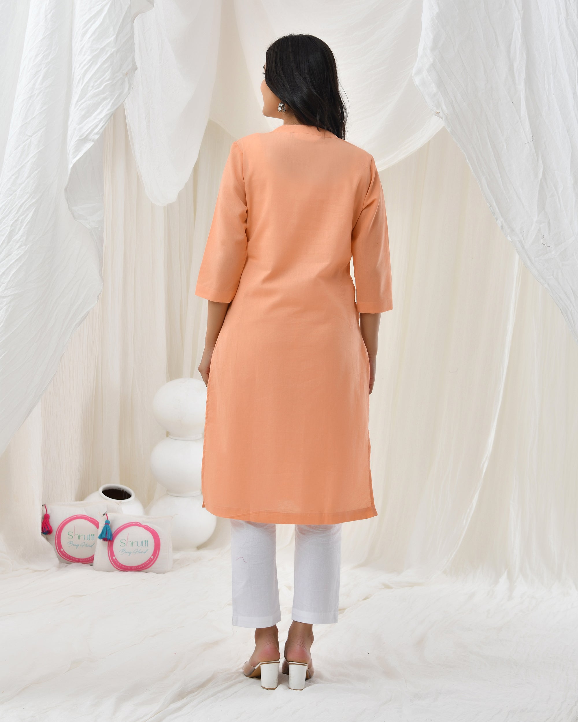 Peach Airy Linen Long Kurta