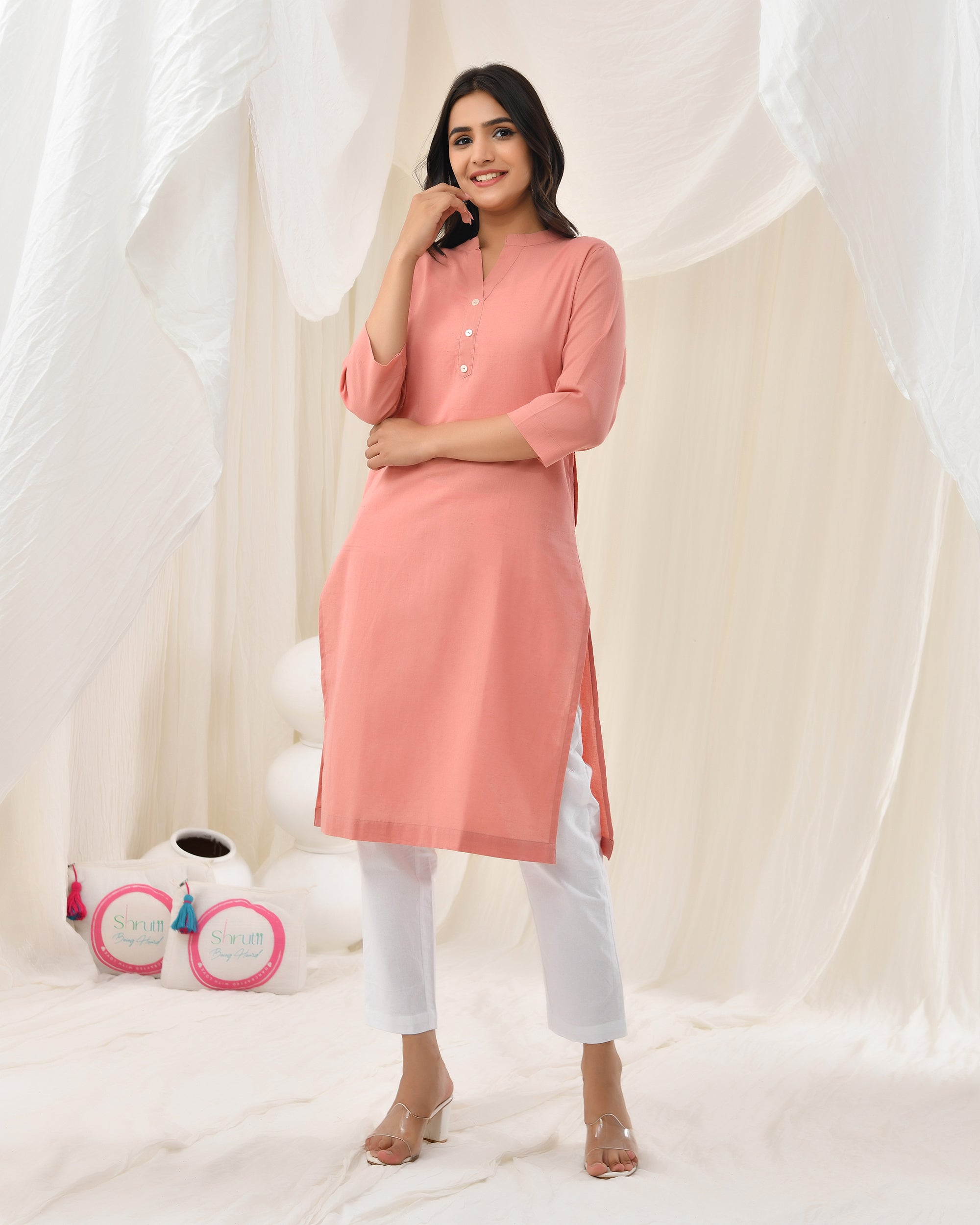 Rose Taupe Airy Linen Long Kurta