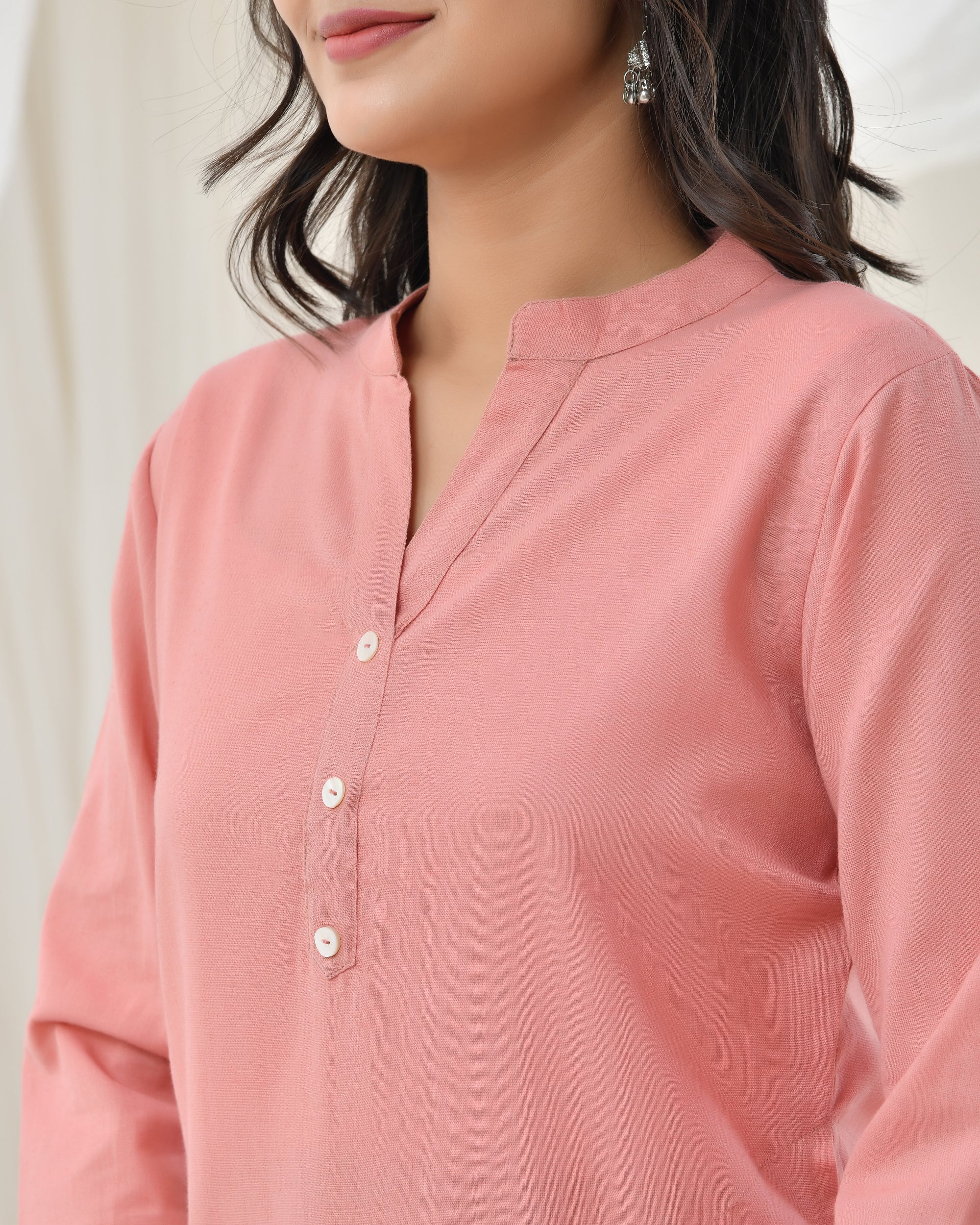Rose Taupe Airy Linen Long Kurta