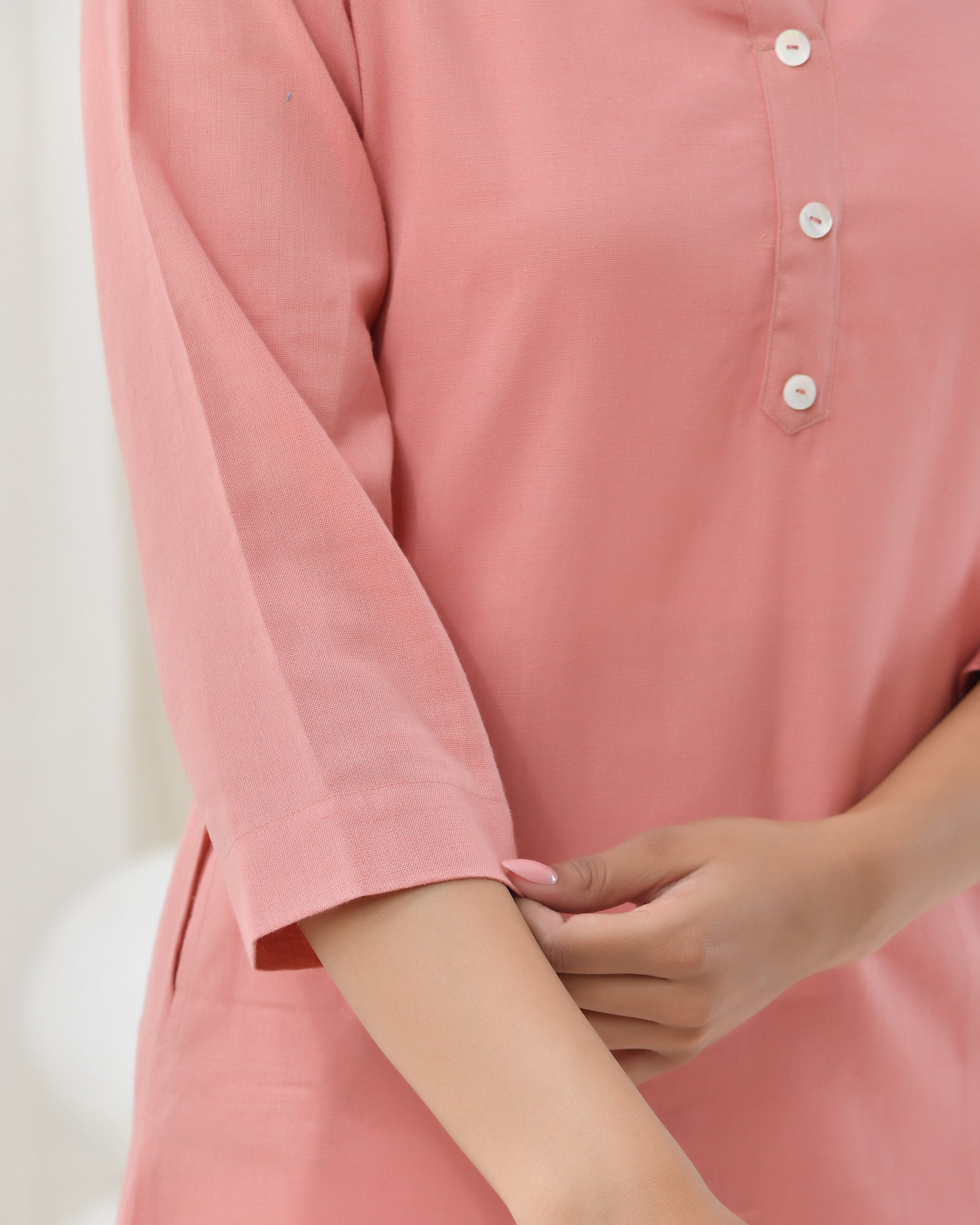Rose Taupe Airy Linen Long Kurta