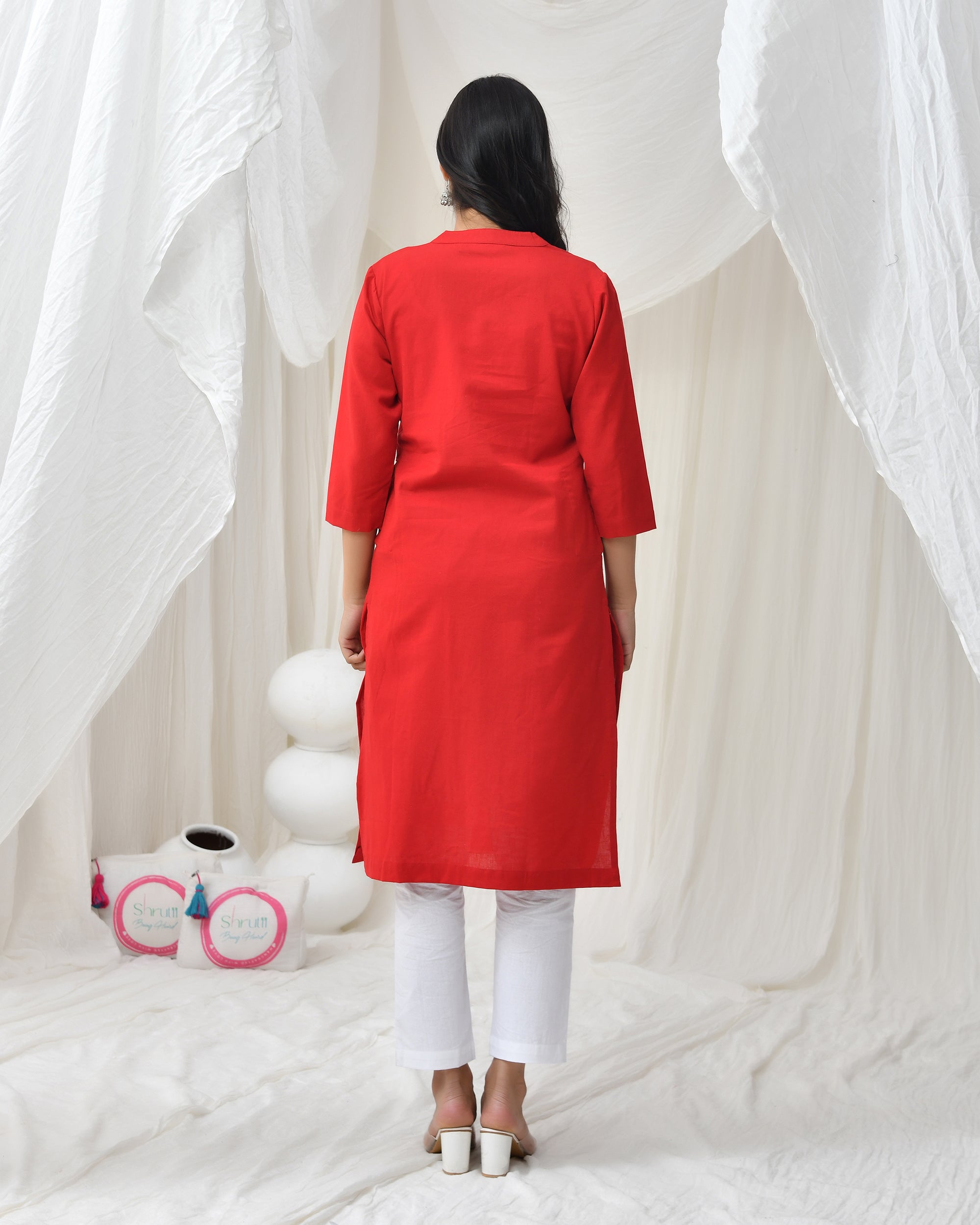 Fiery Red Airy Linen Long Kurta