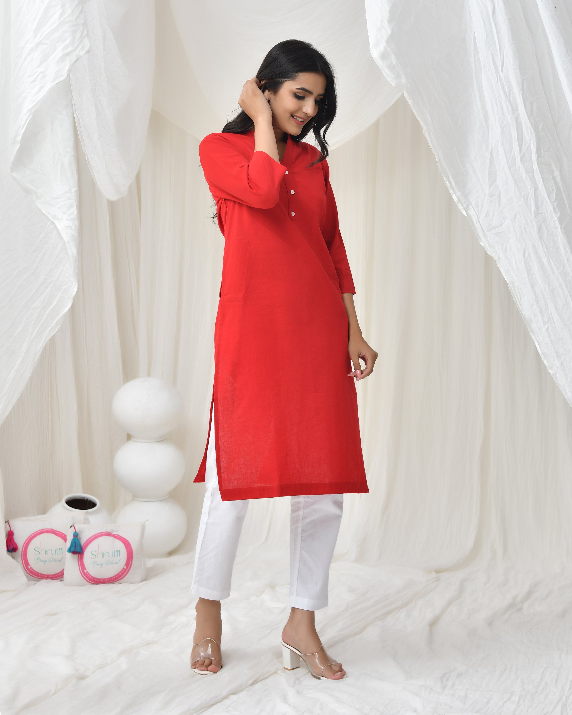 Fiery Red Airy Linen Long Kurta