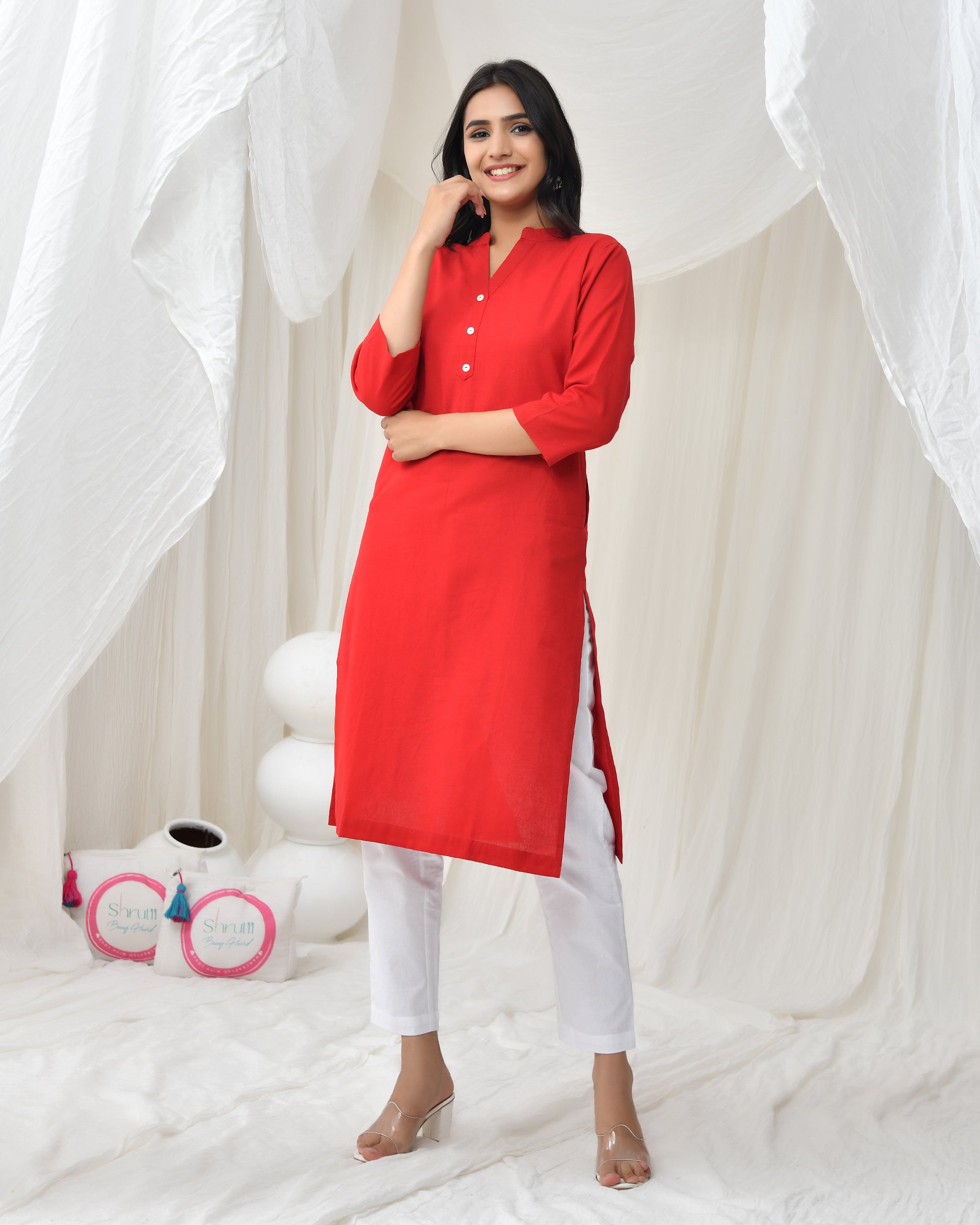 Fiery Red Airy Linen Long Kurta