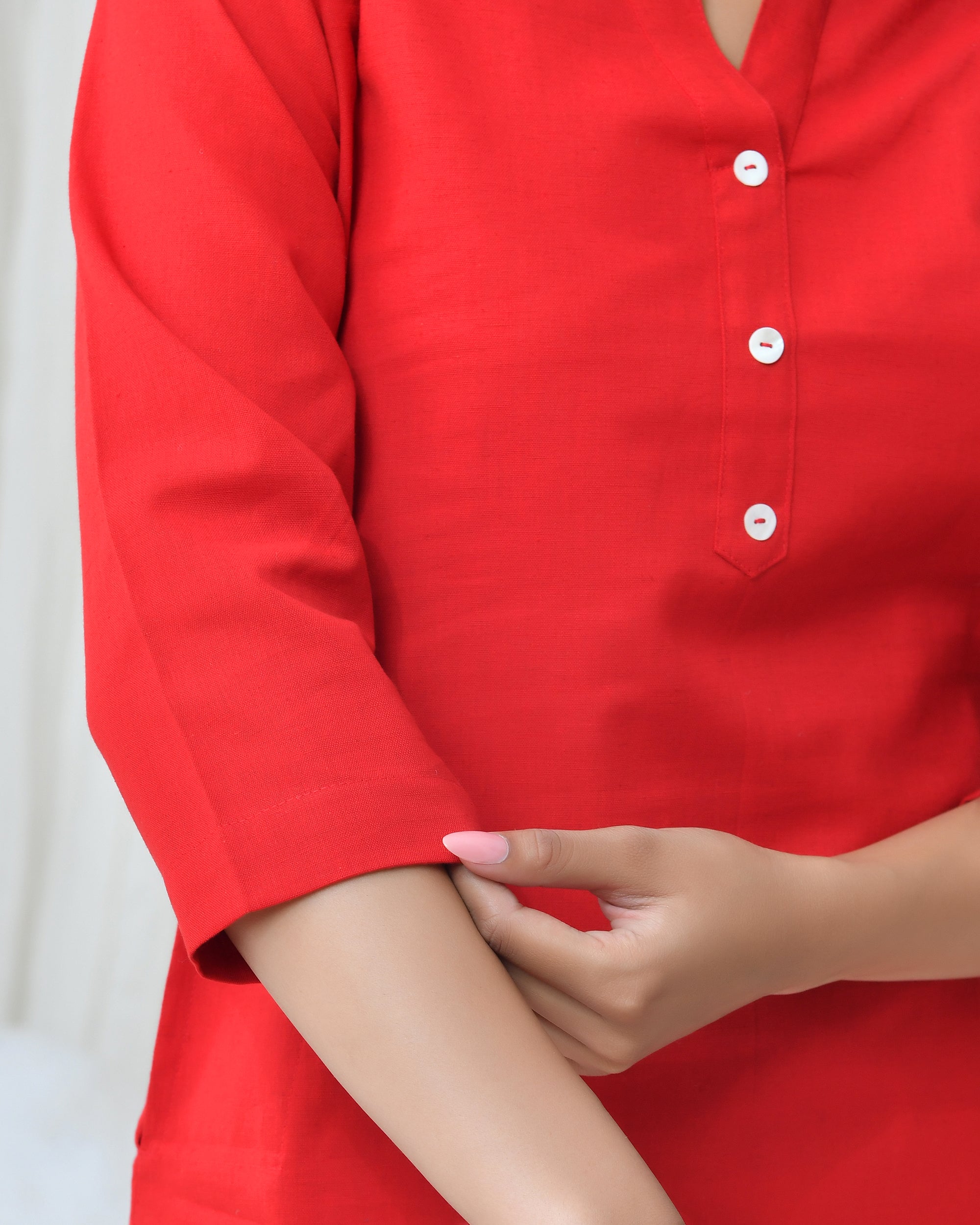 Fiery Red Airy Linen Long Kurta