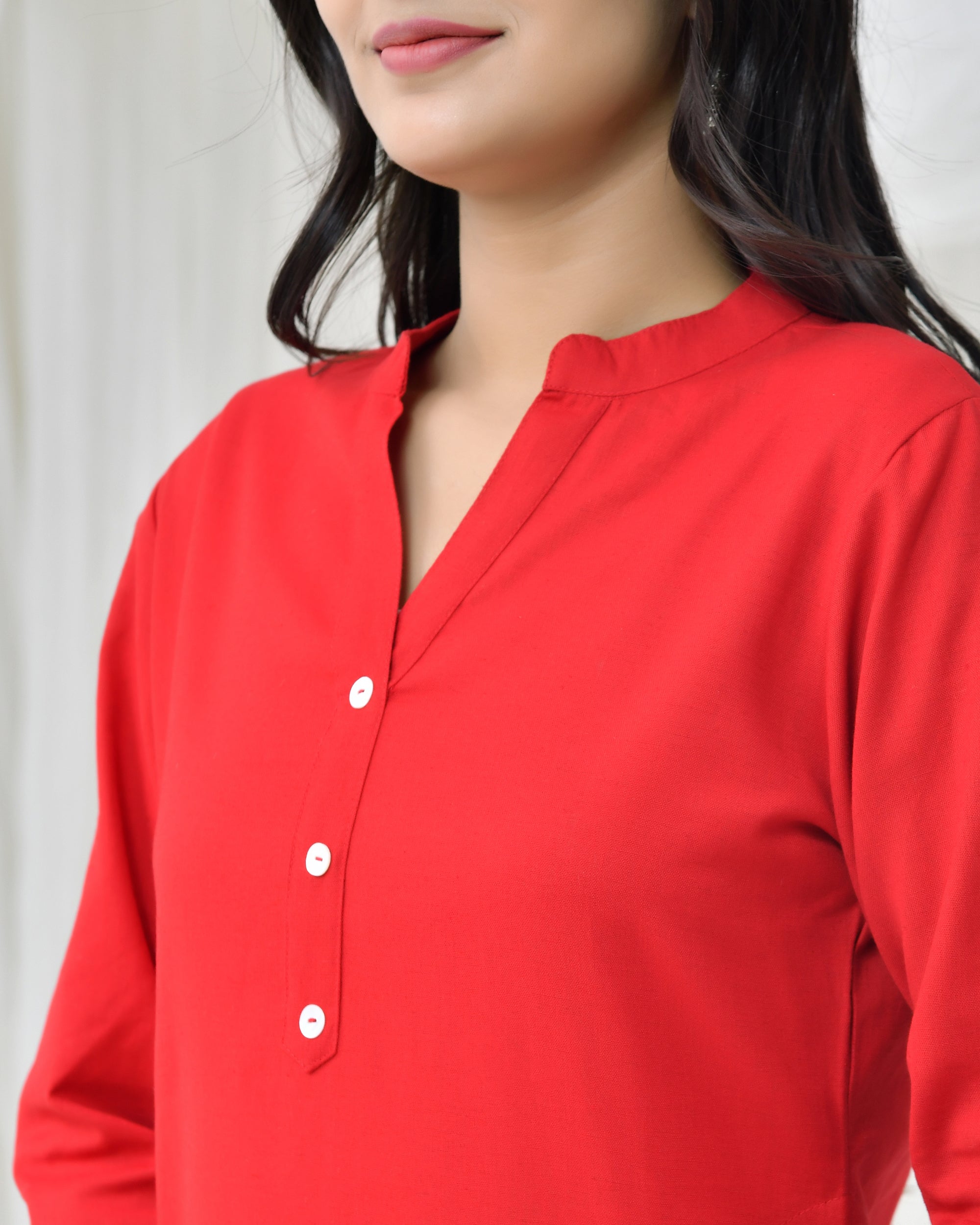 Fiery Red Airy Linen Long Kurta