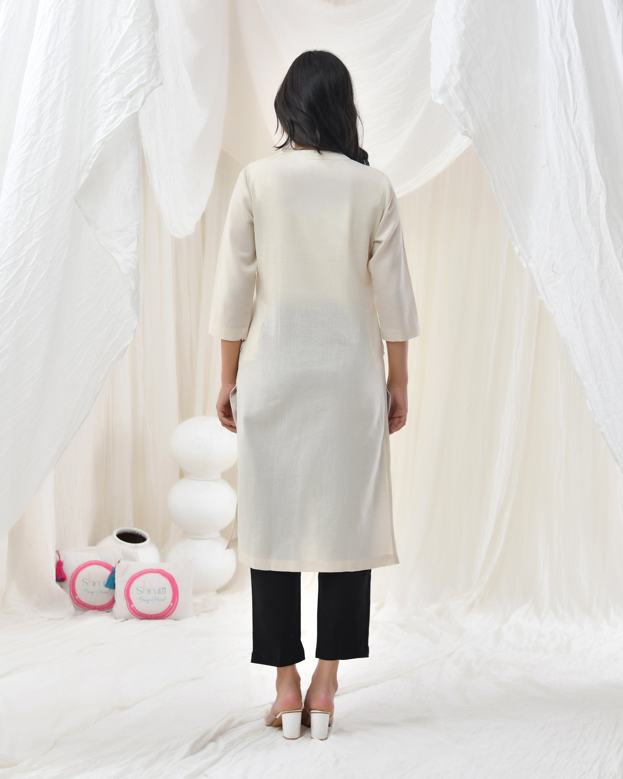 Ecru Airy Linen Long Kurta