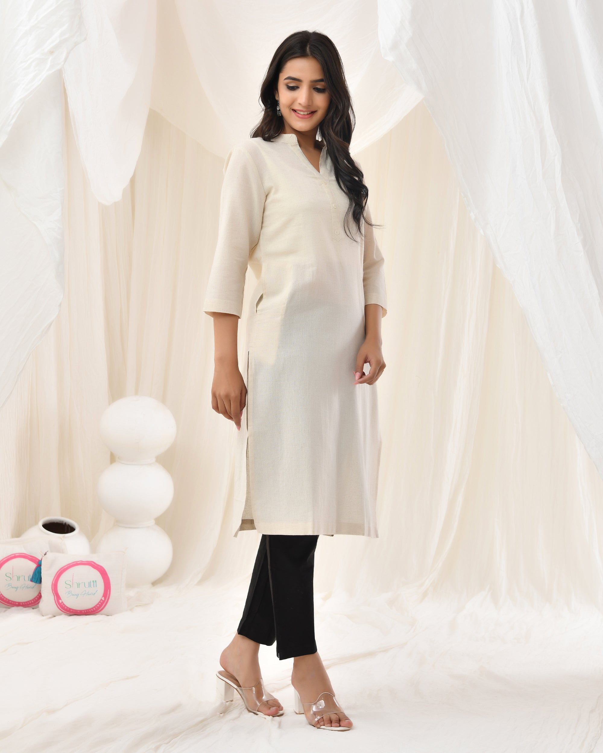 Ecru Airy Linen Long Kurta