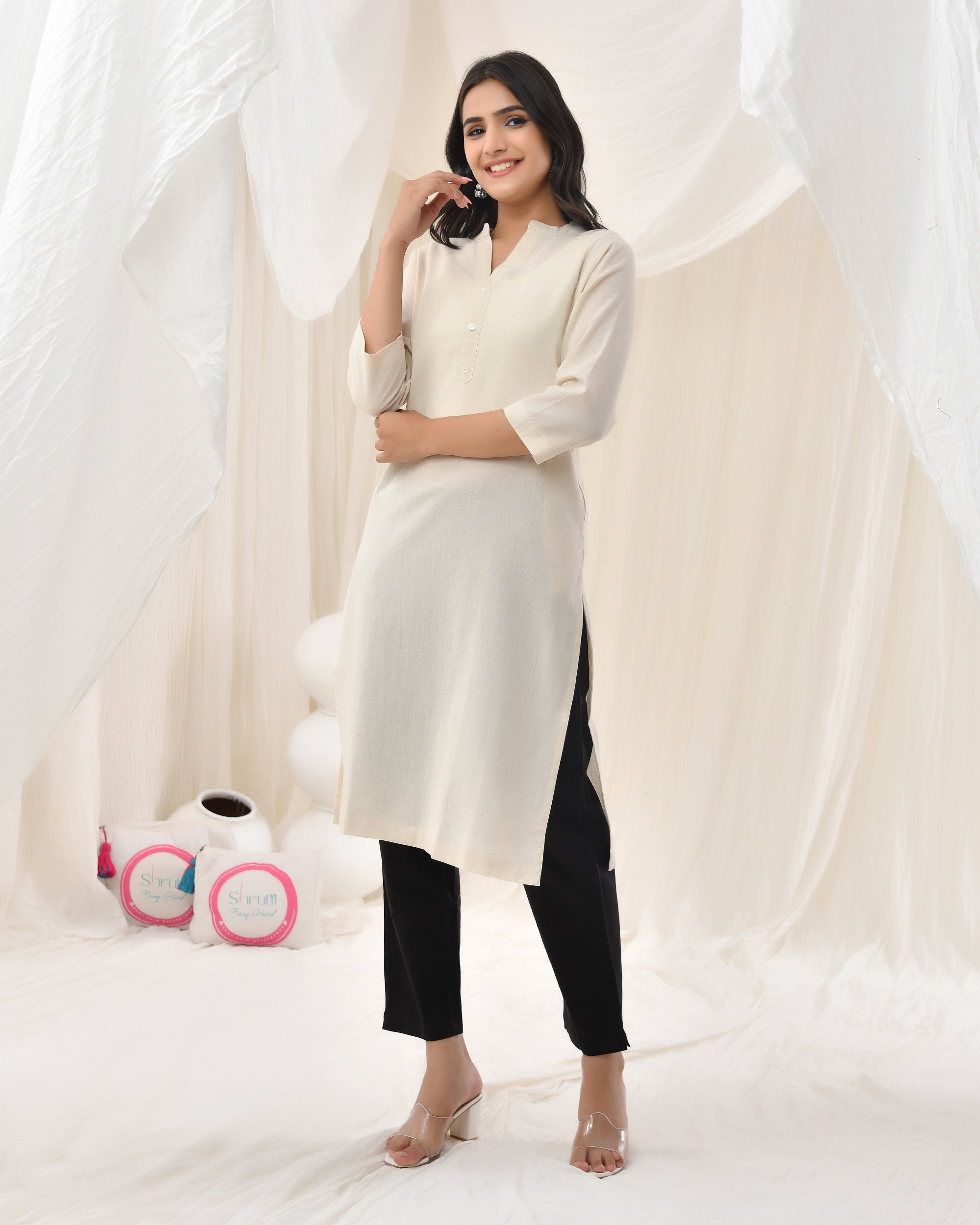 Ecru Airy Linen Long Kurta