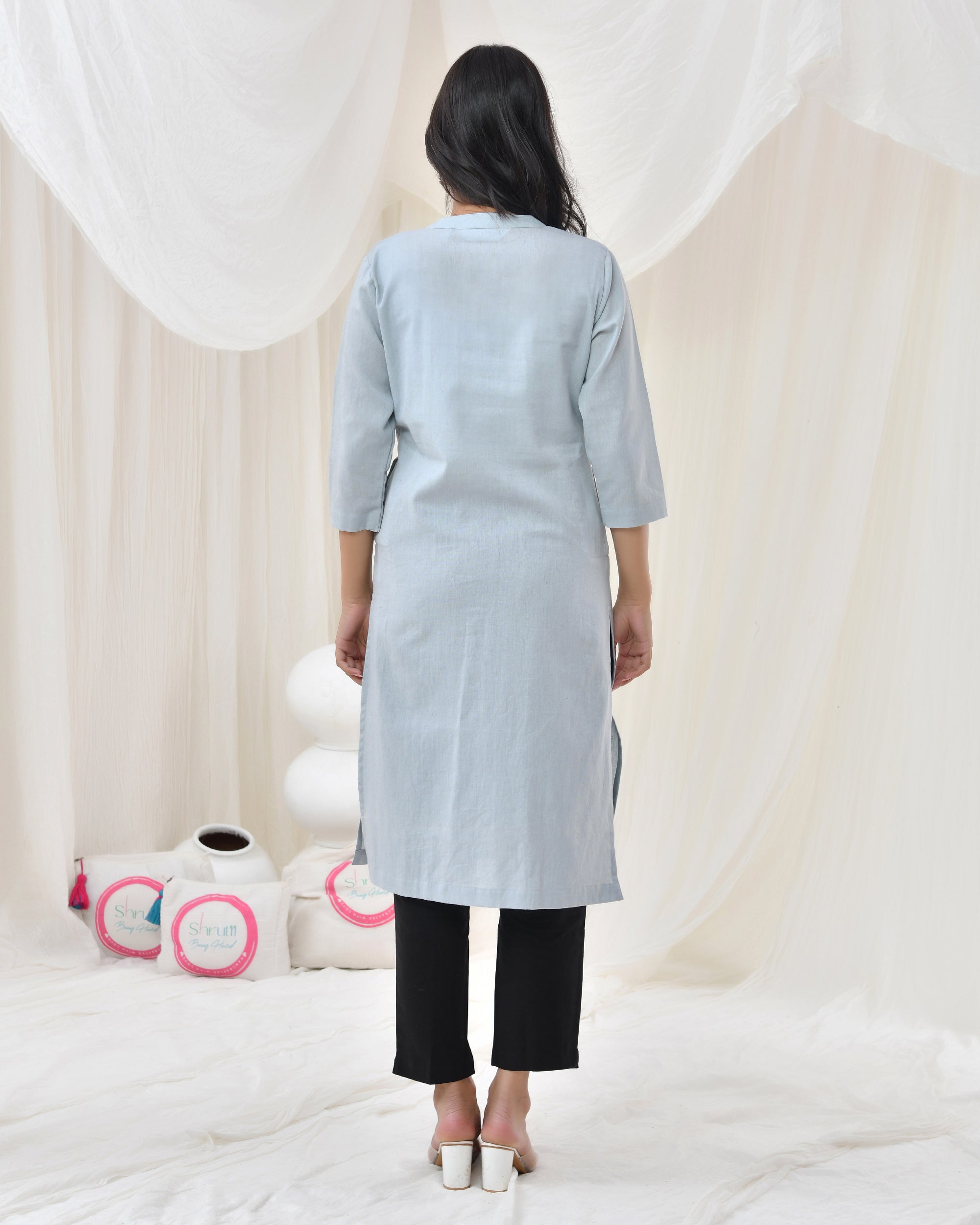 Light Grey Airy Linen Long Kurta