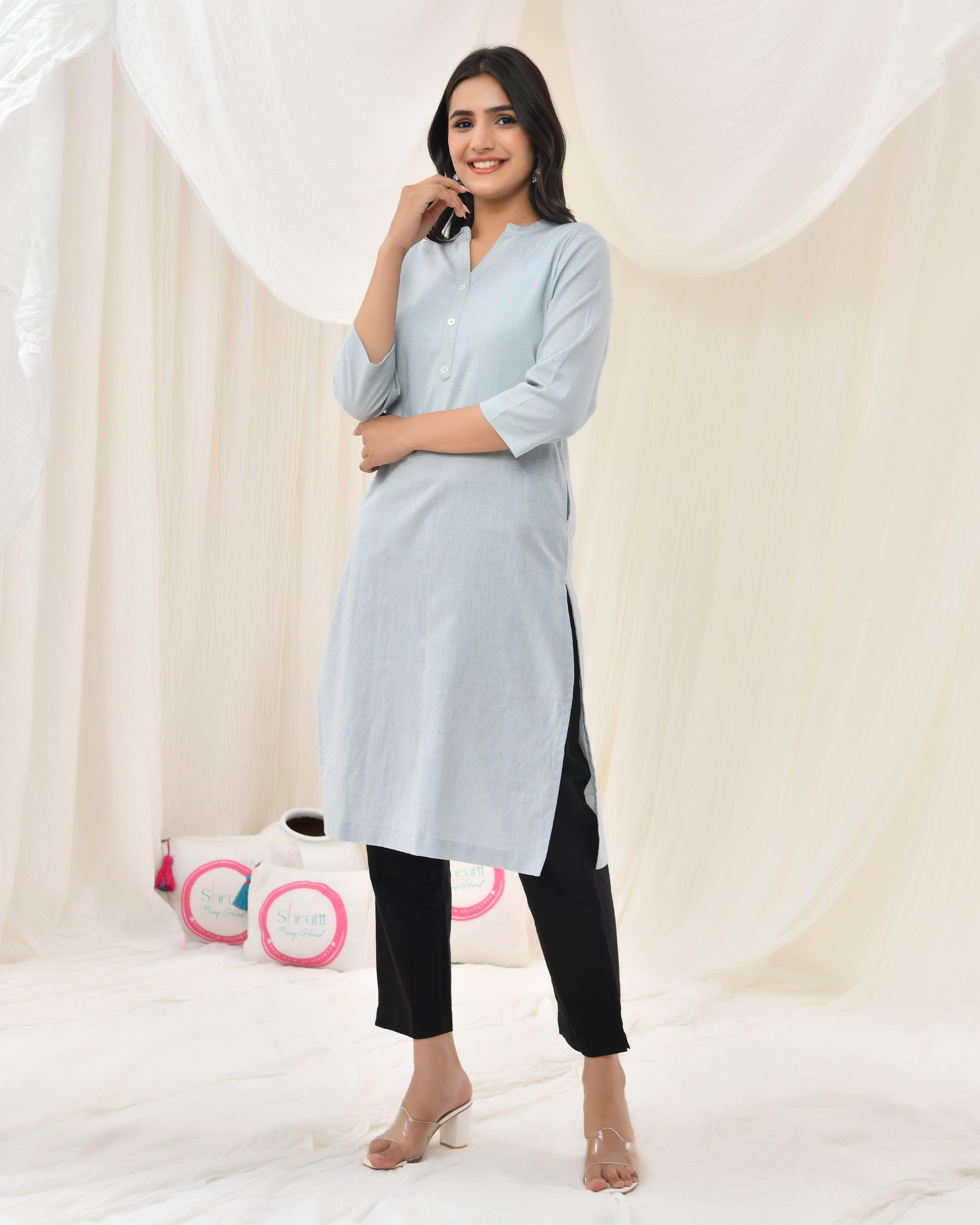 Light Grey Airy Linen Long Kurta
