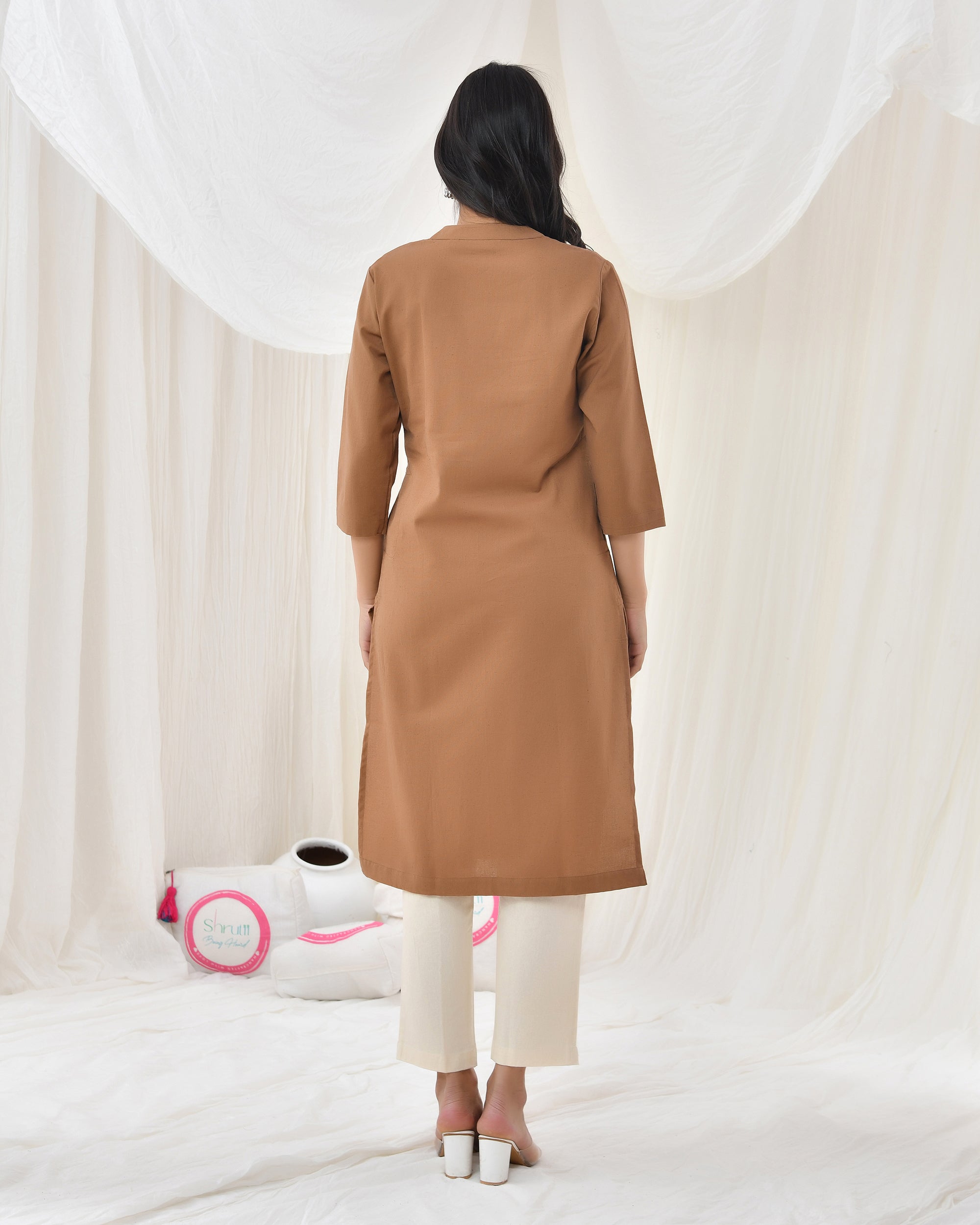 Camel Brown Airy Linen Long Kurta