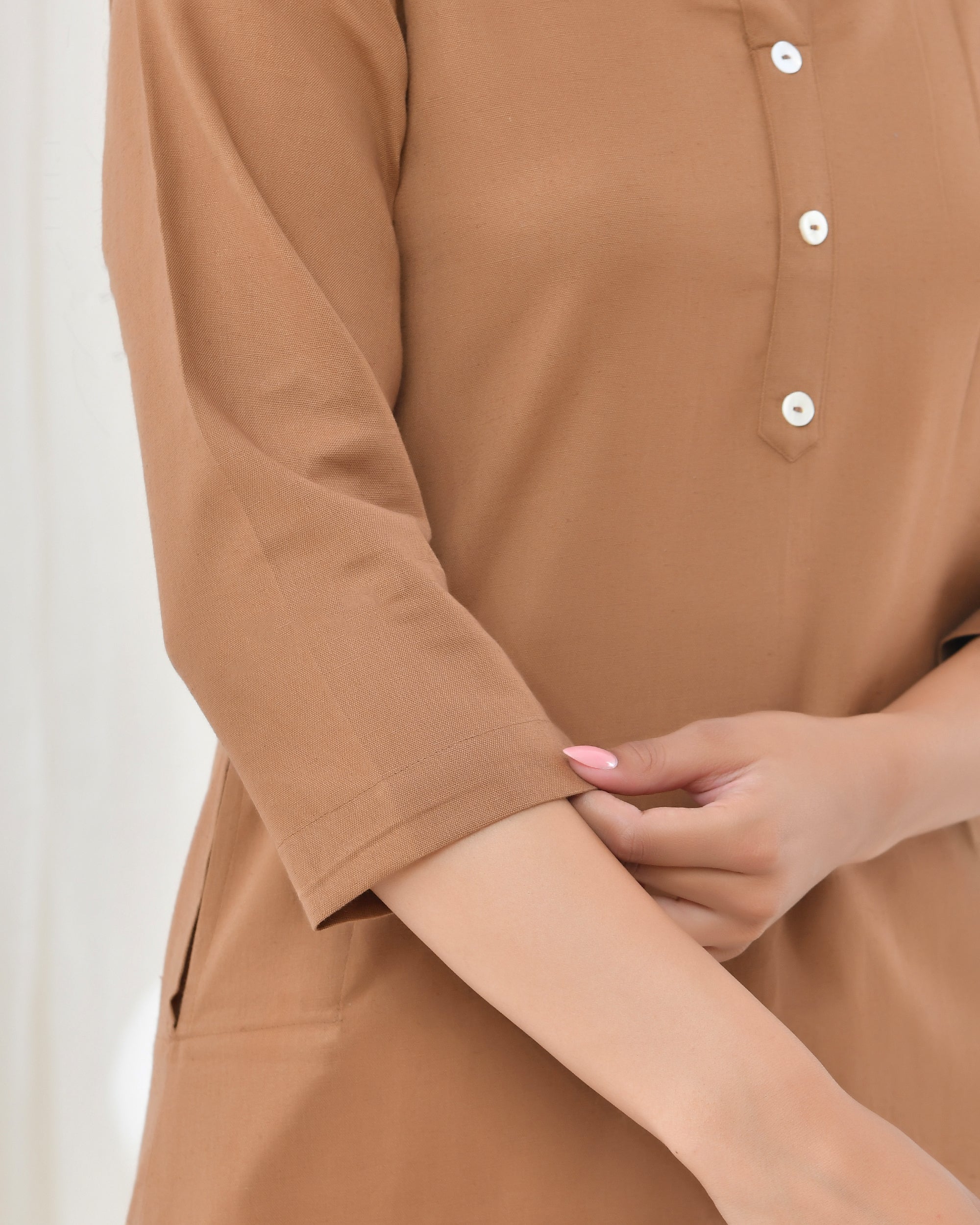 Camel Brown Airy Linen Long Kurta
