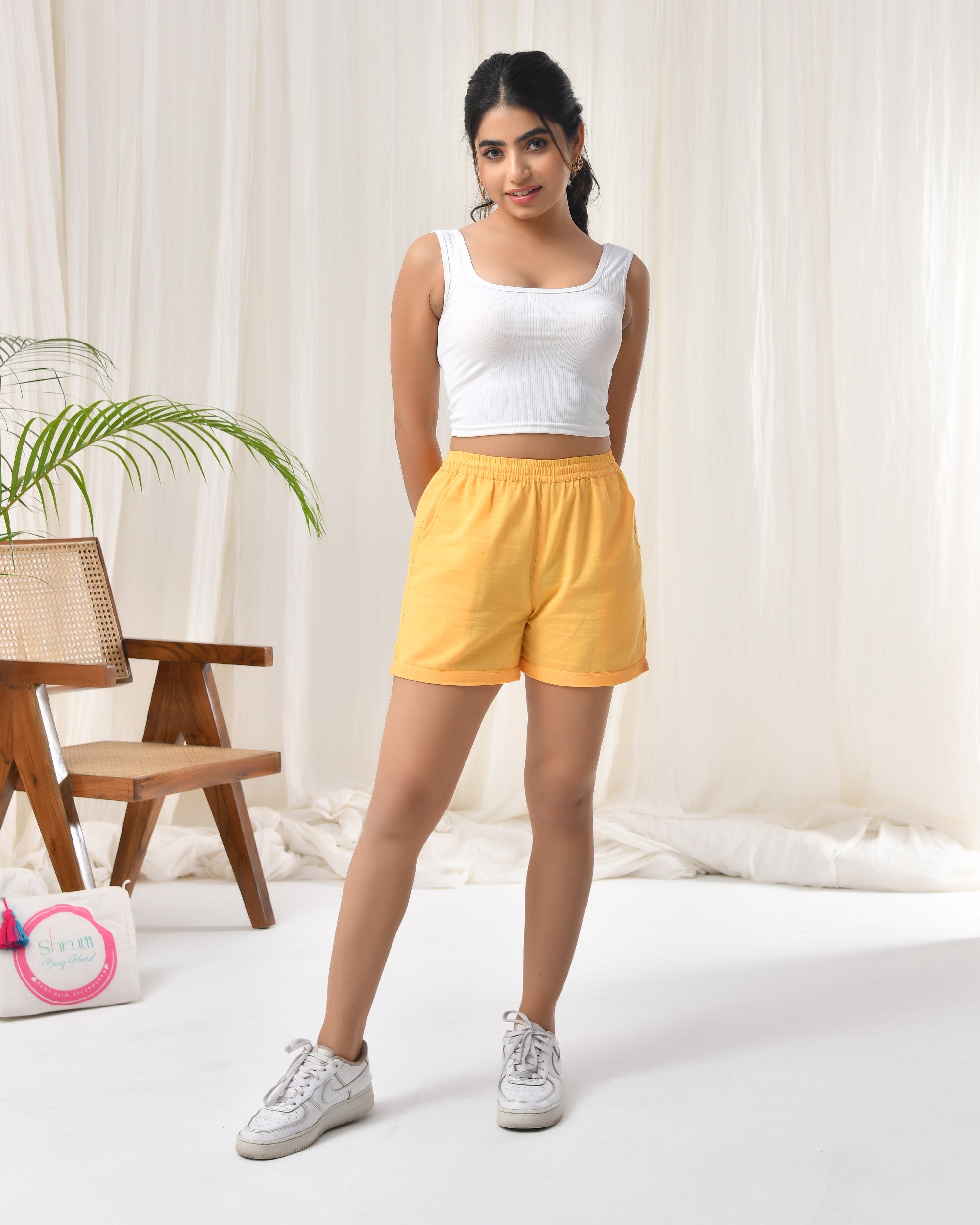 Yellow Airy Linen Shorts