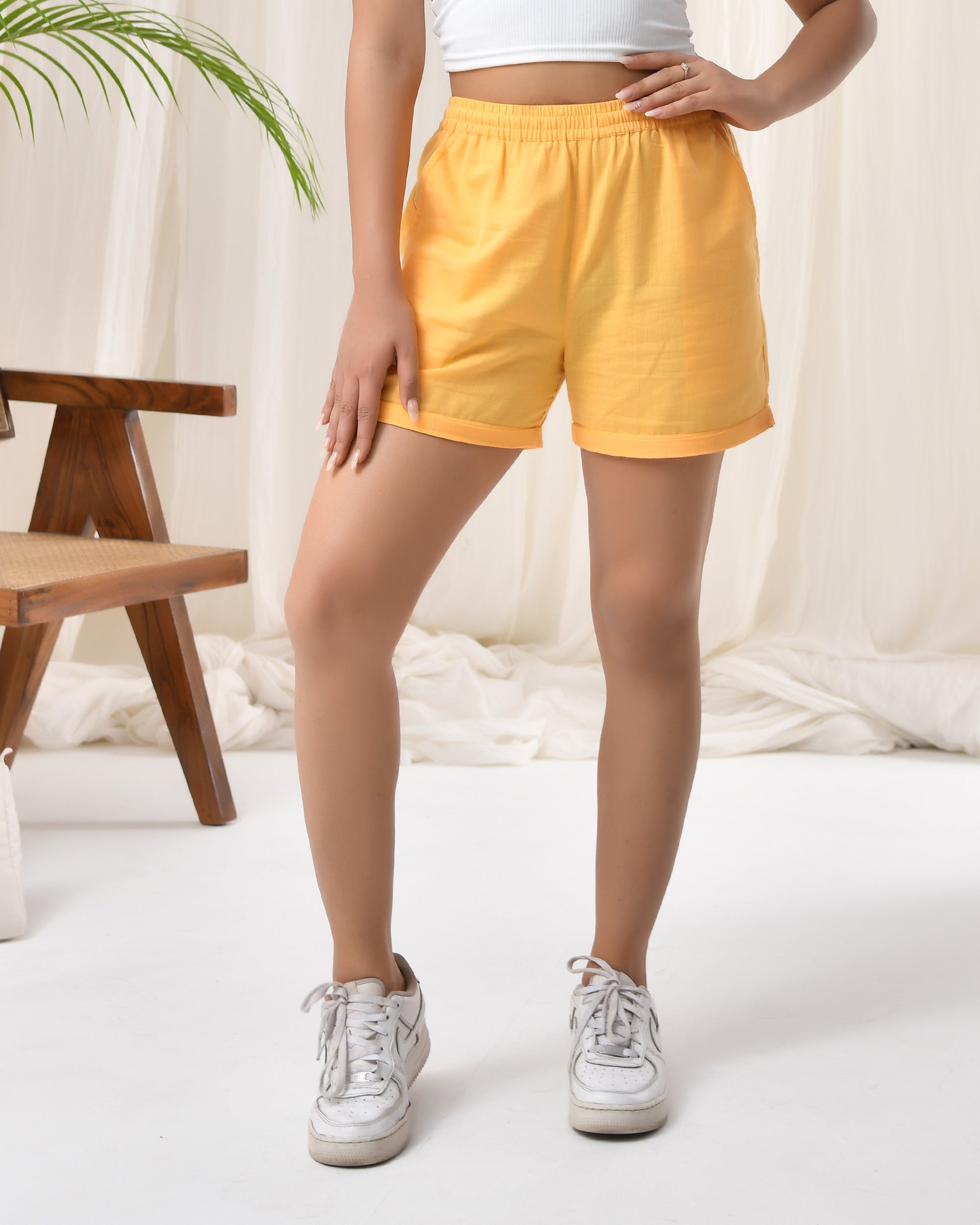 Yellow Airy Linen Shorts