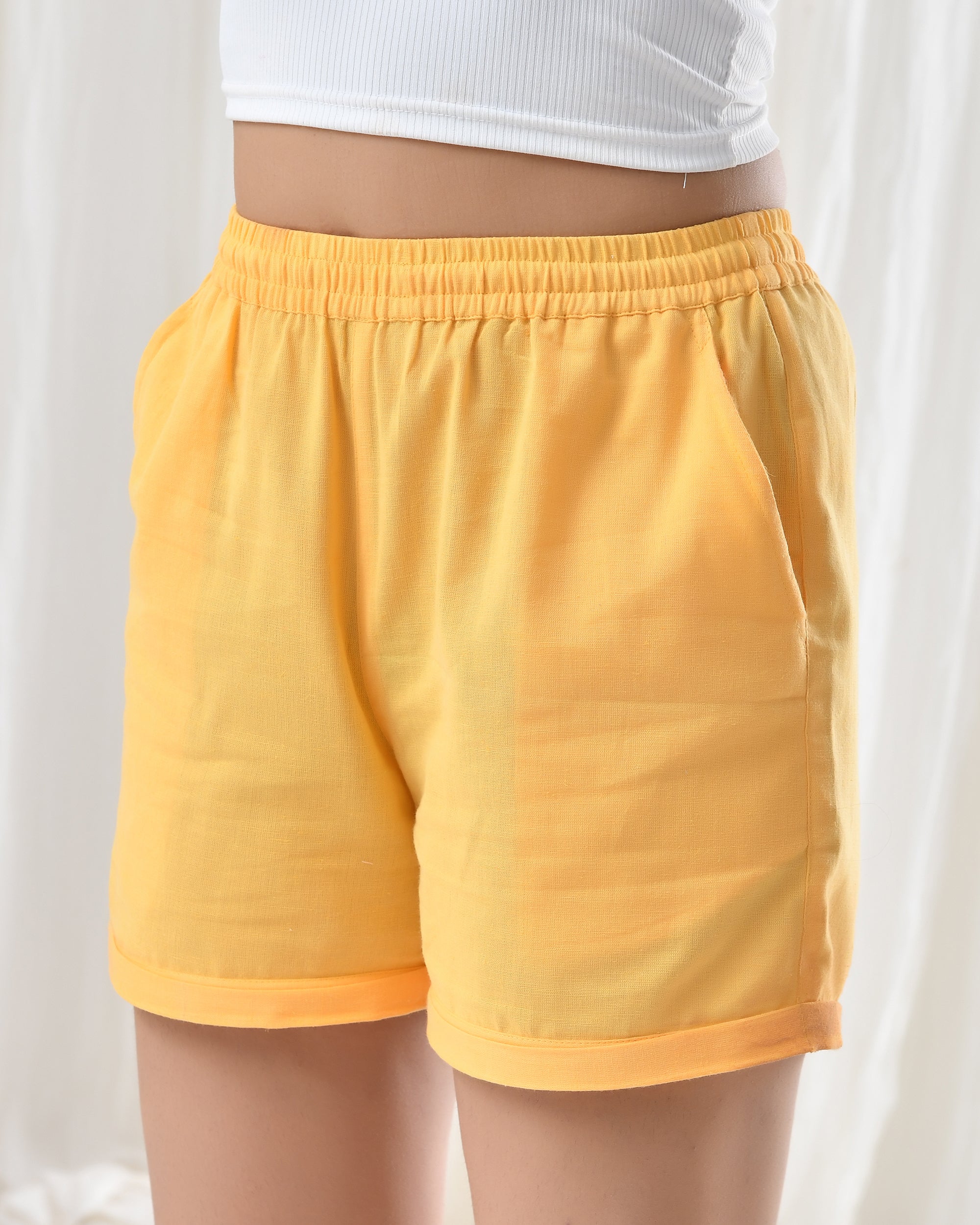 Yellow Airy Linen Shorts