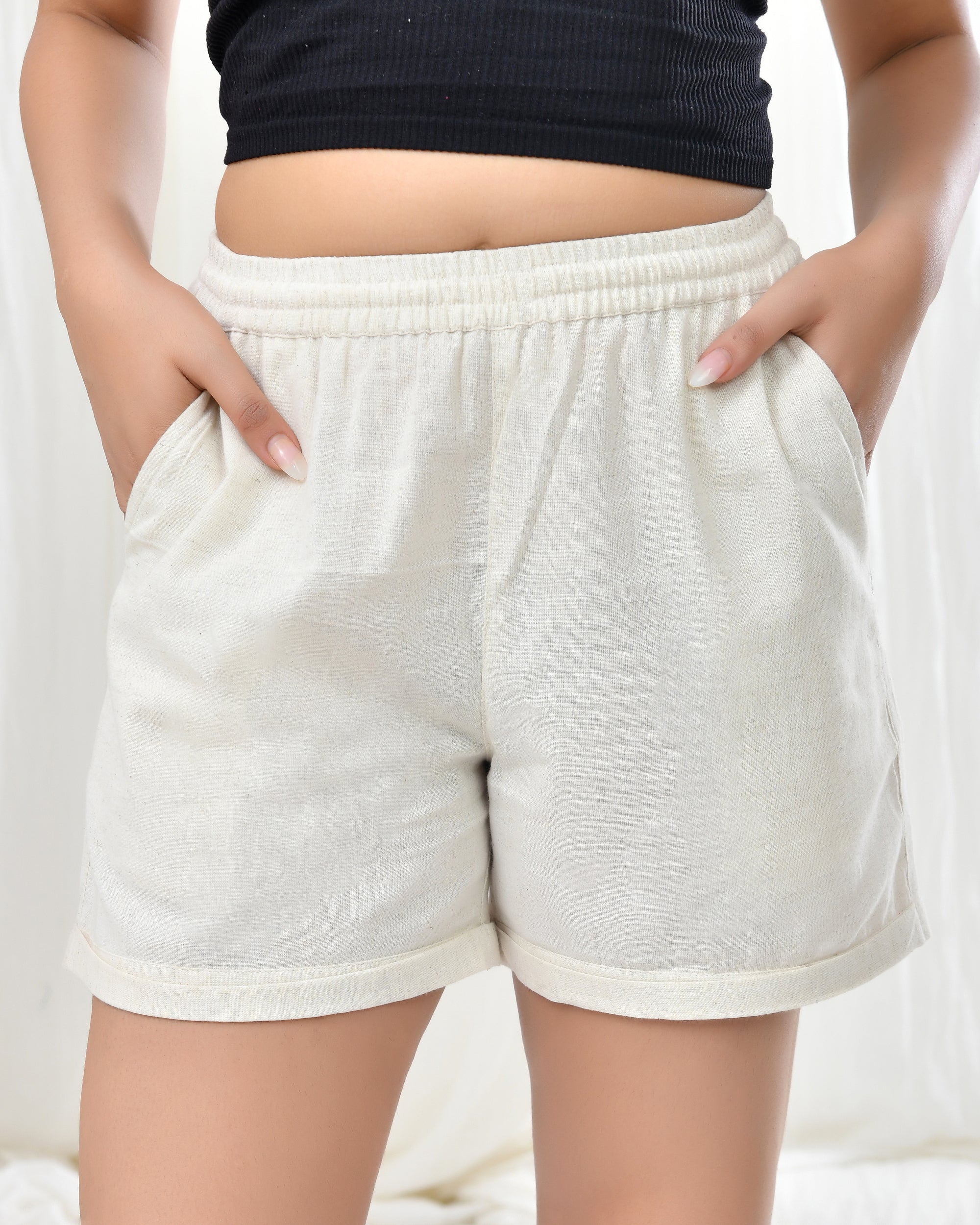 Ecru Airy Linen Shorts