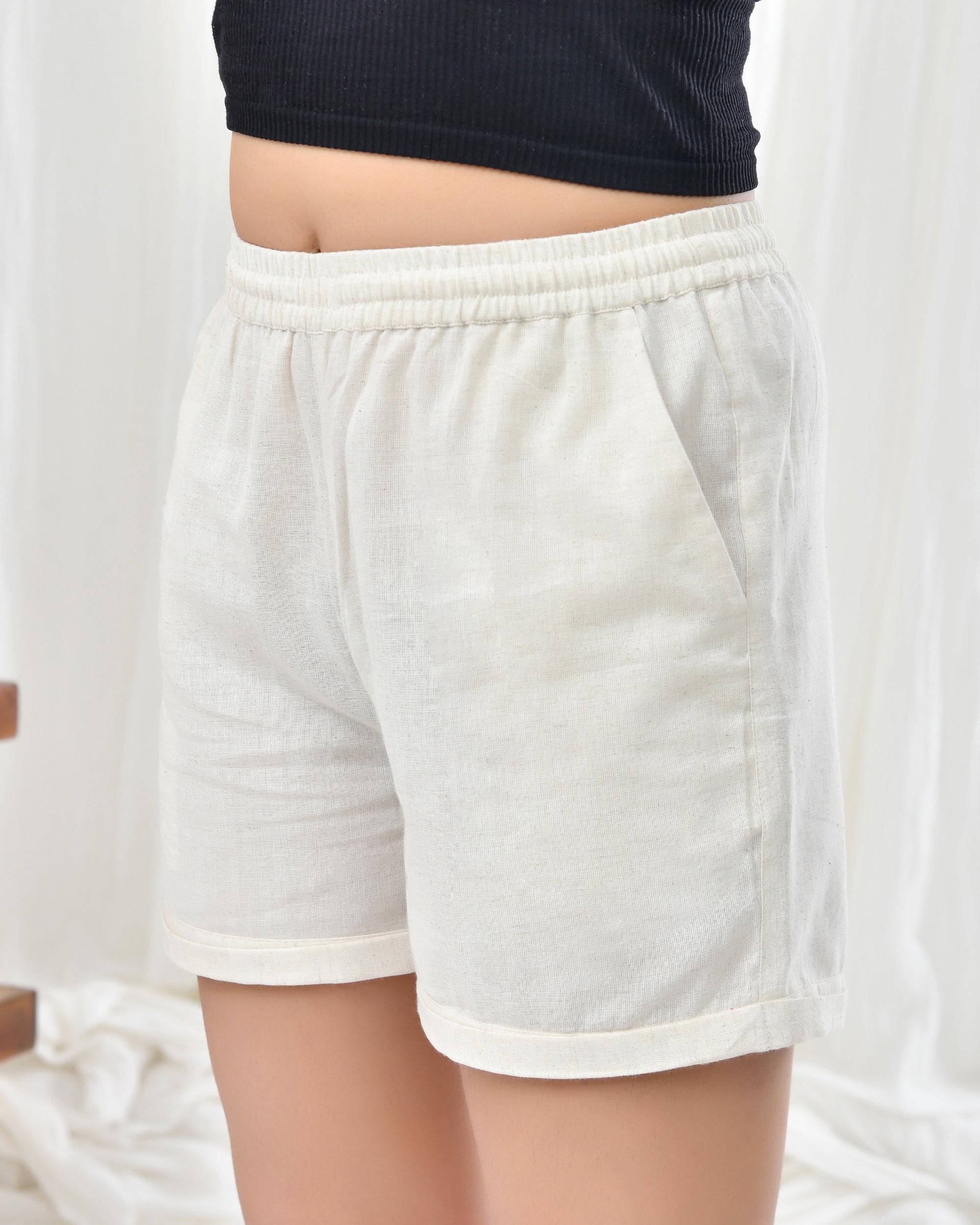 Ecru Airy Linen Shorts