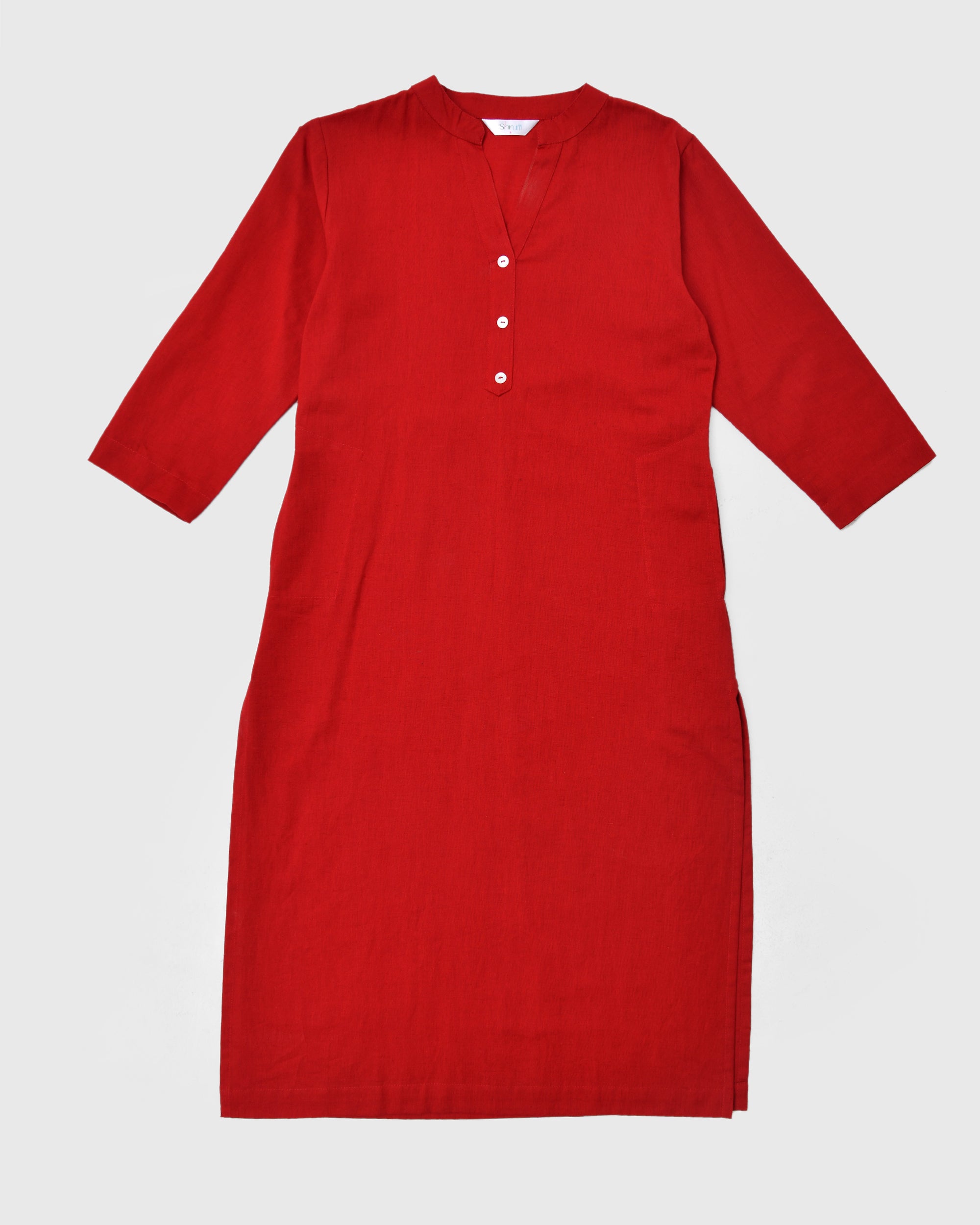 Fiery Red Airy Linen Long Kurta