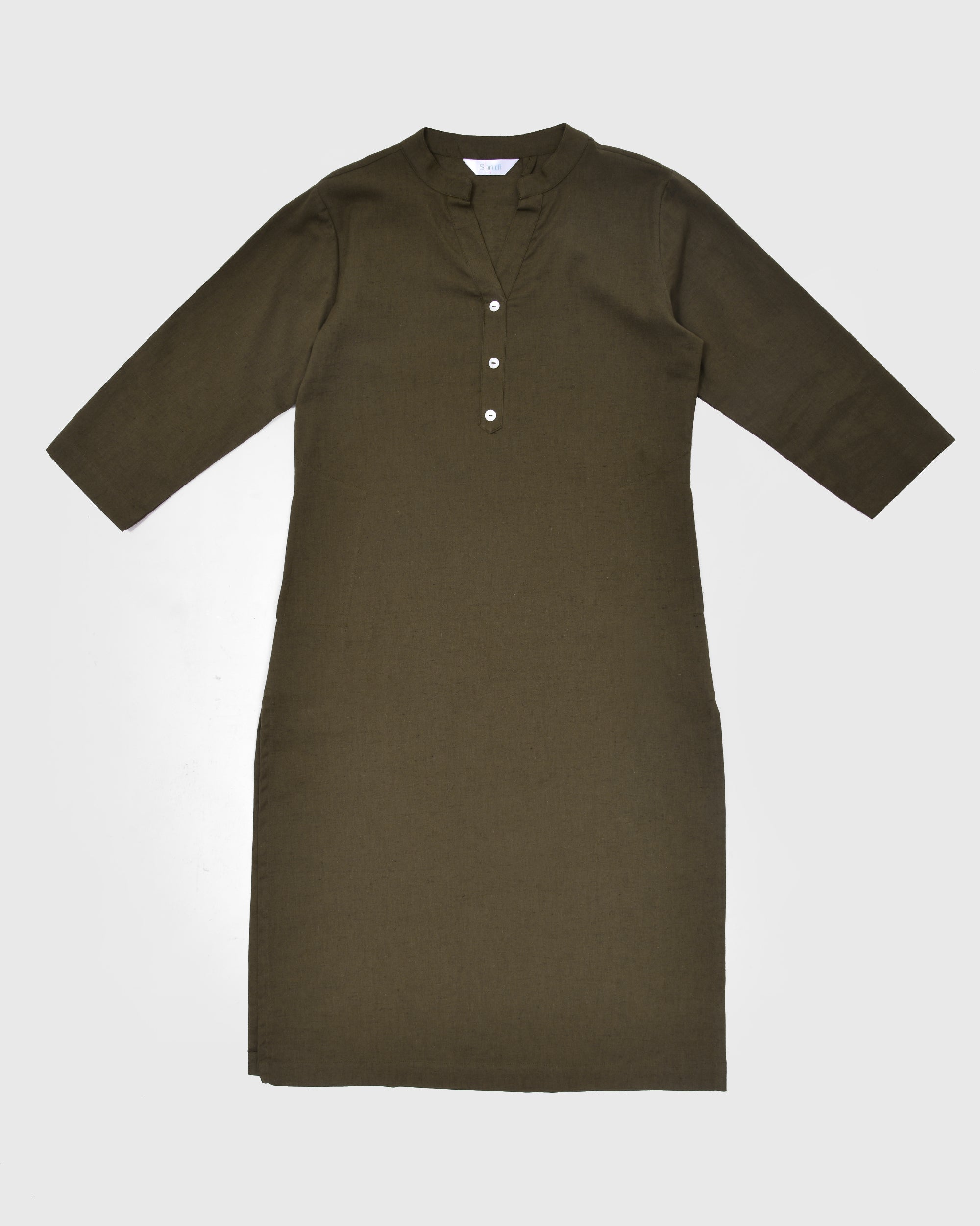 Olive Green Airy Linen Long Kurta