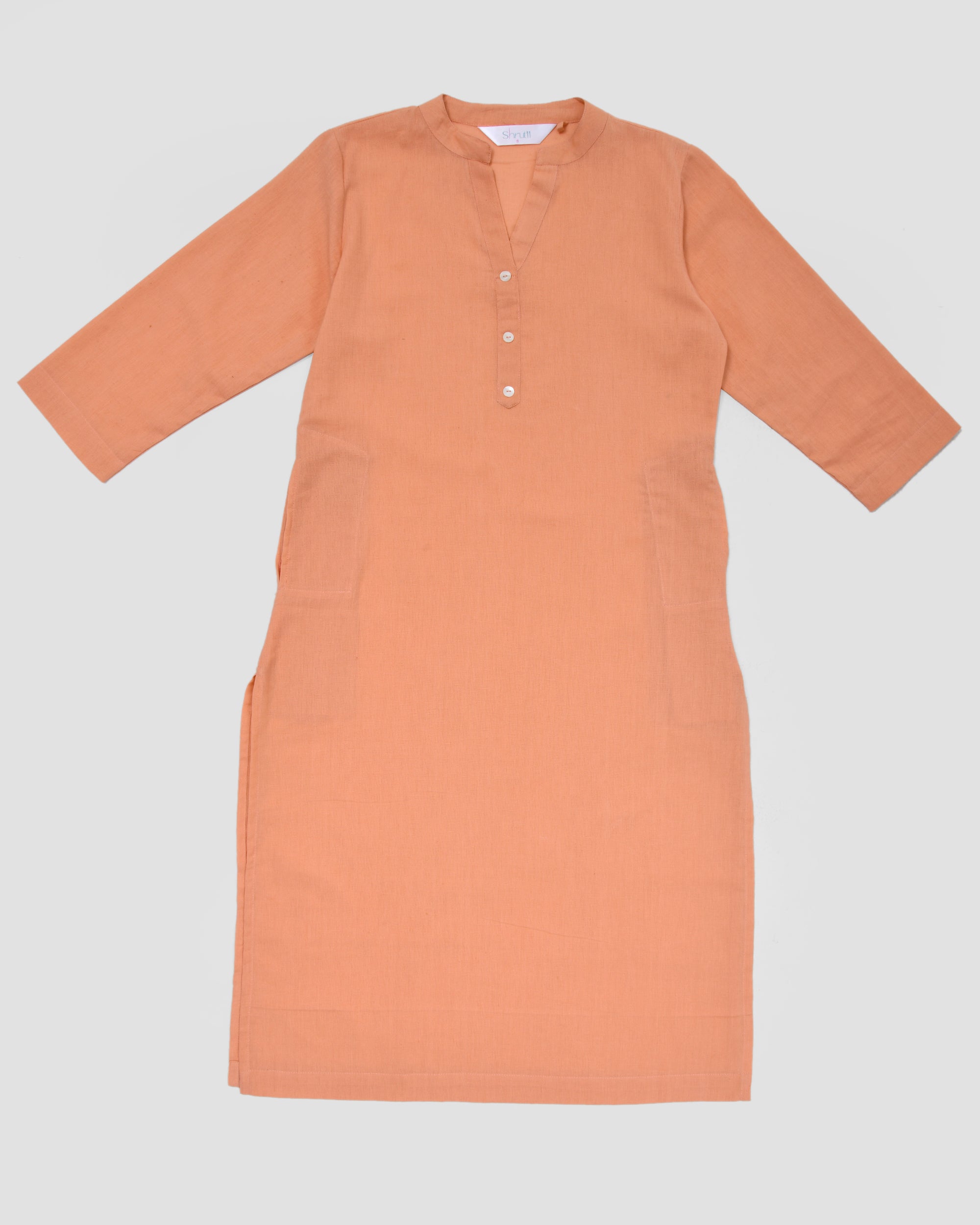 Peach Airy Linen Long Kurta
