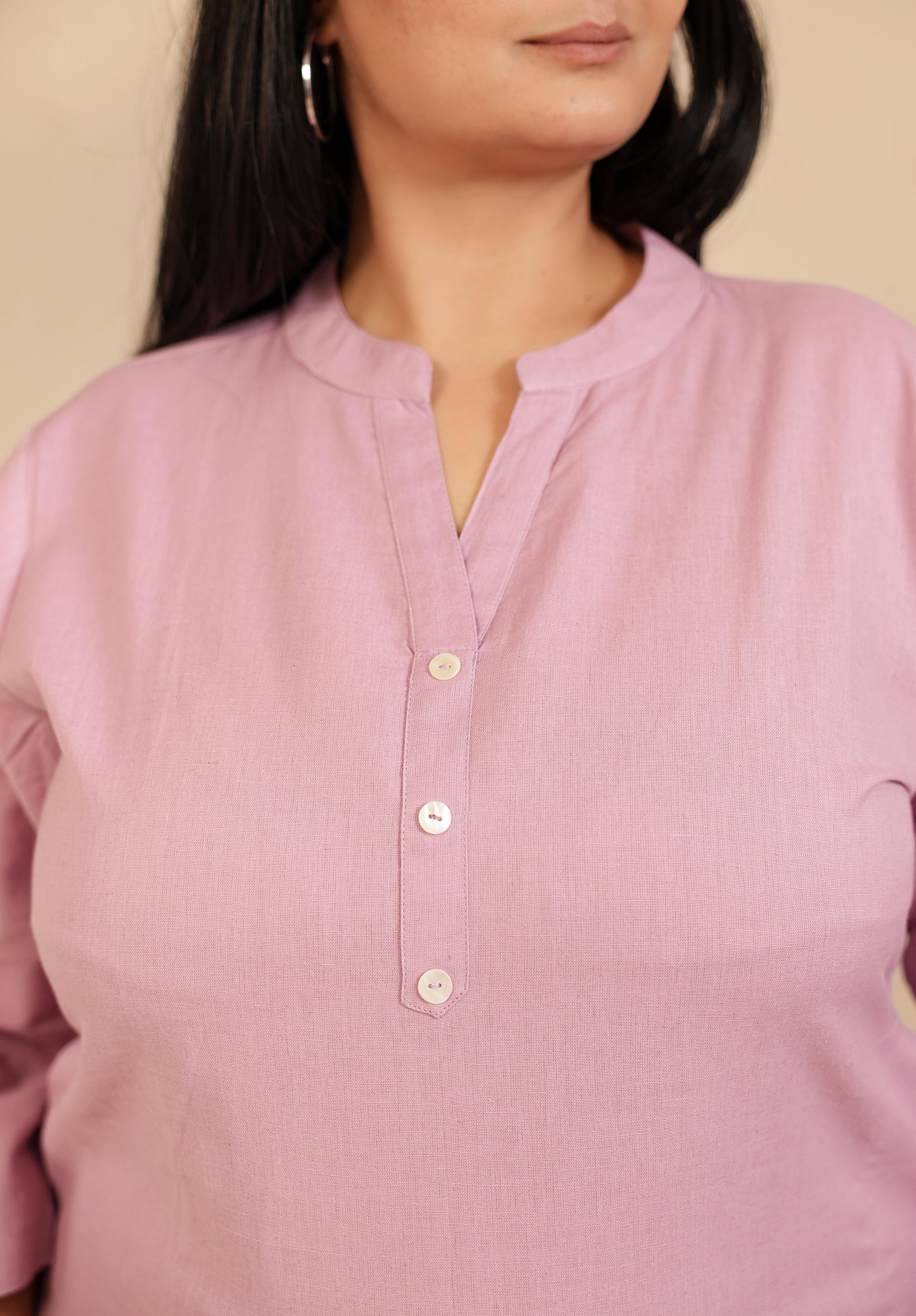 Lilac Airy Linen Long Kurta Co-ord Set