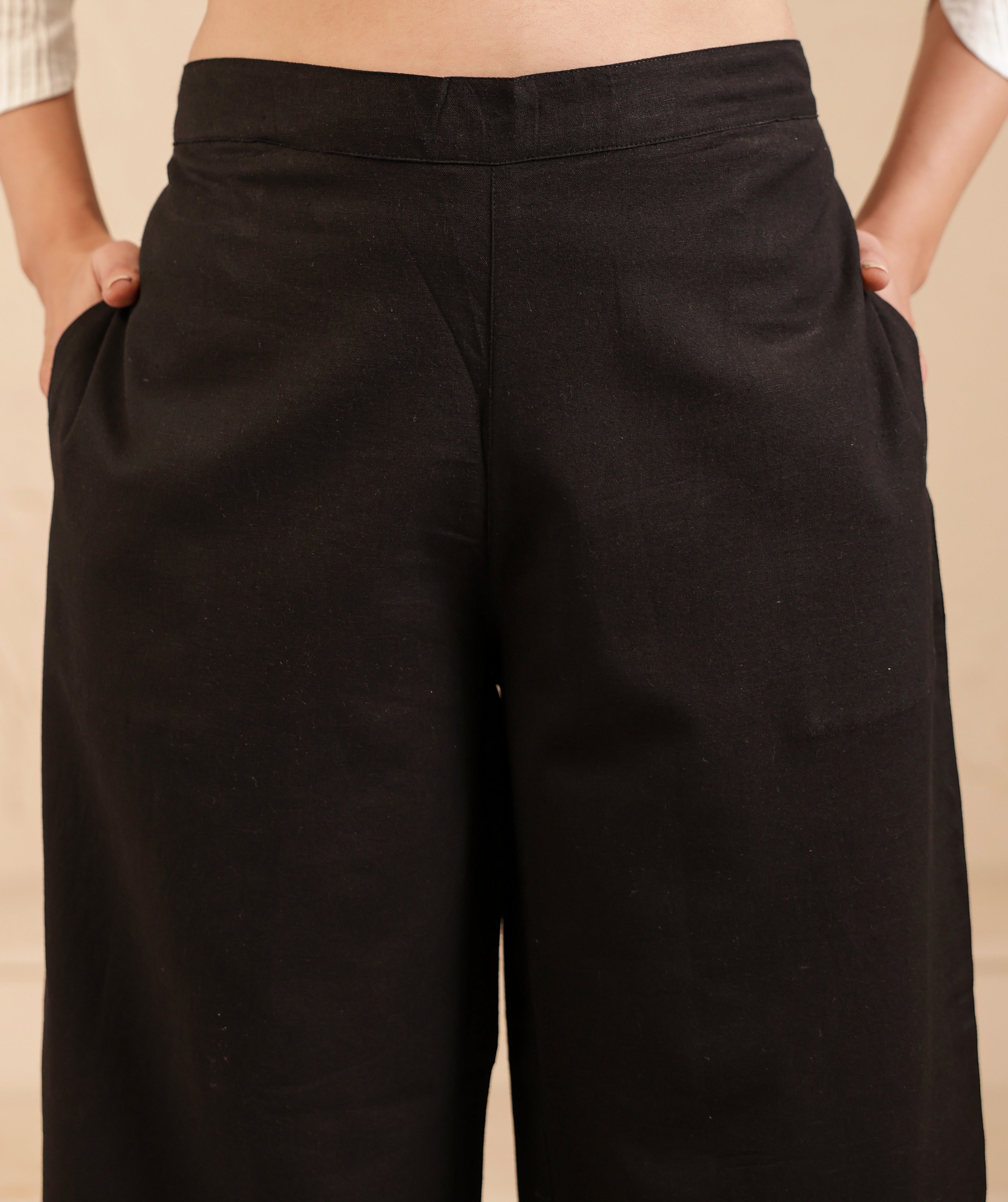 Black Airy Linen Wide Leg Pant