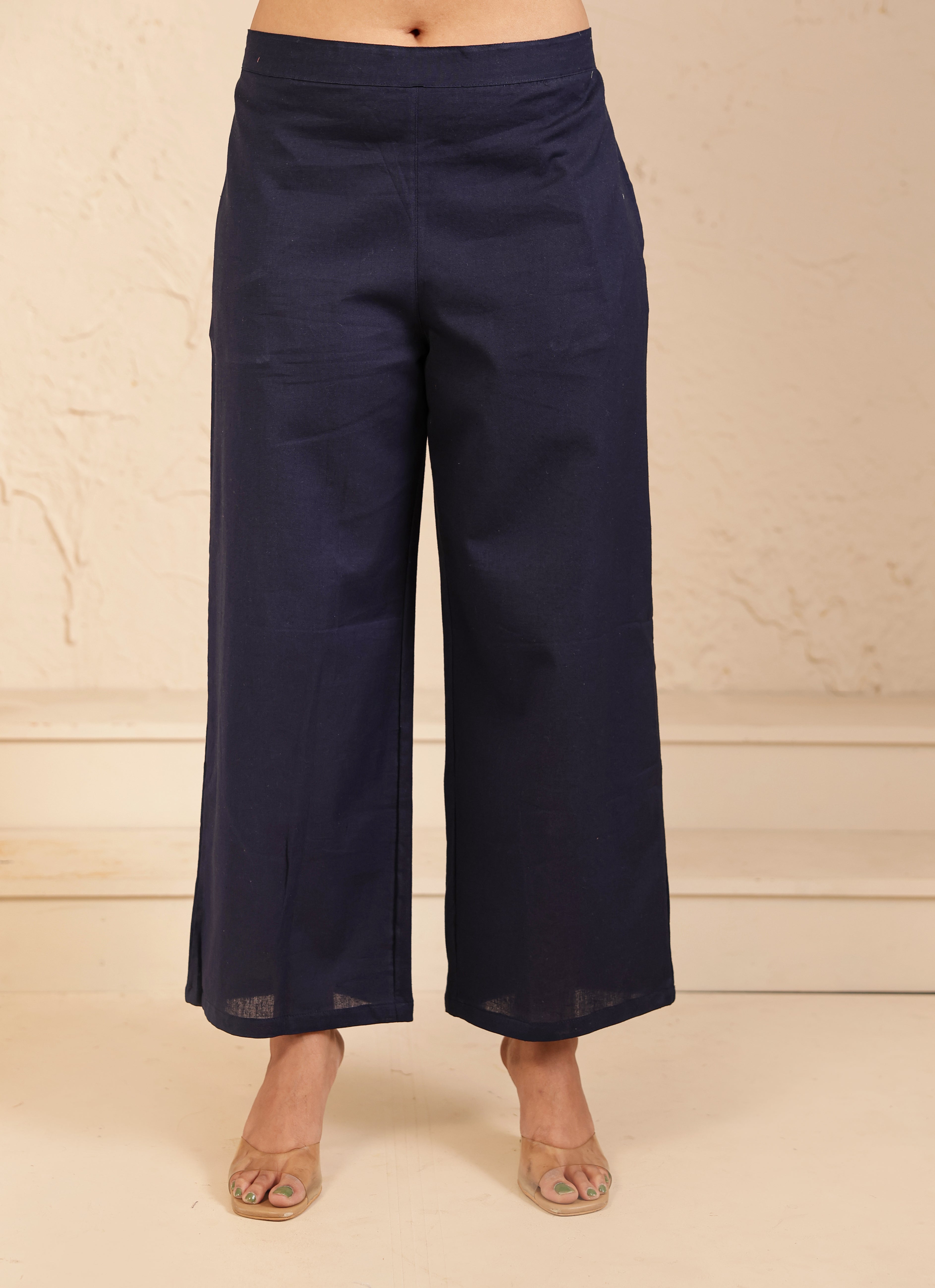 Navy Blue Airy Linen Wide Leg Pant