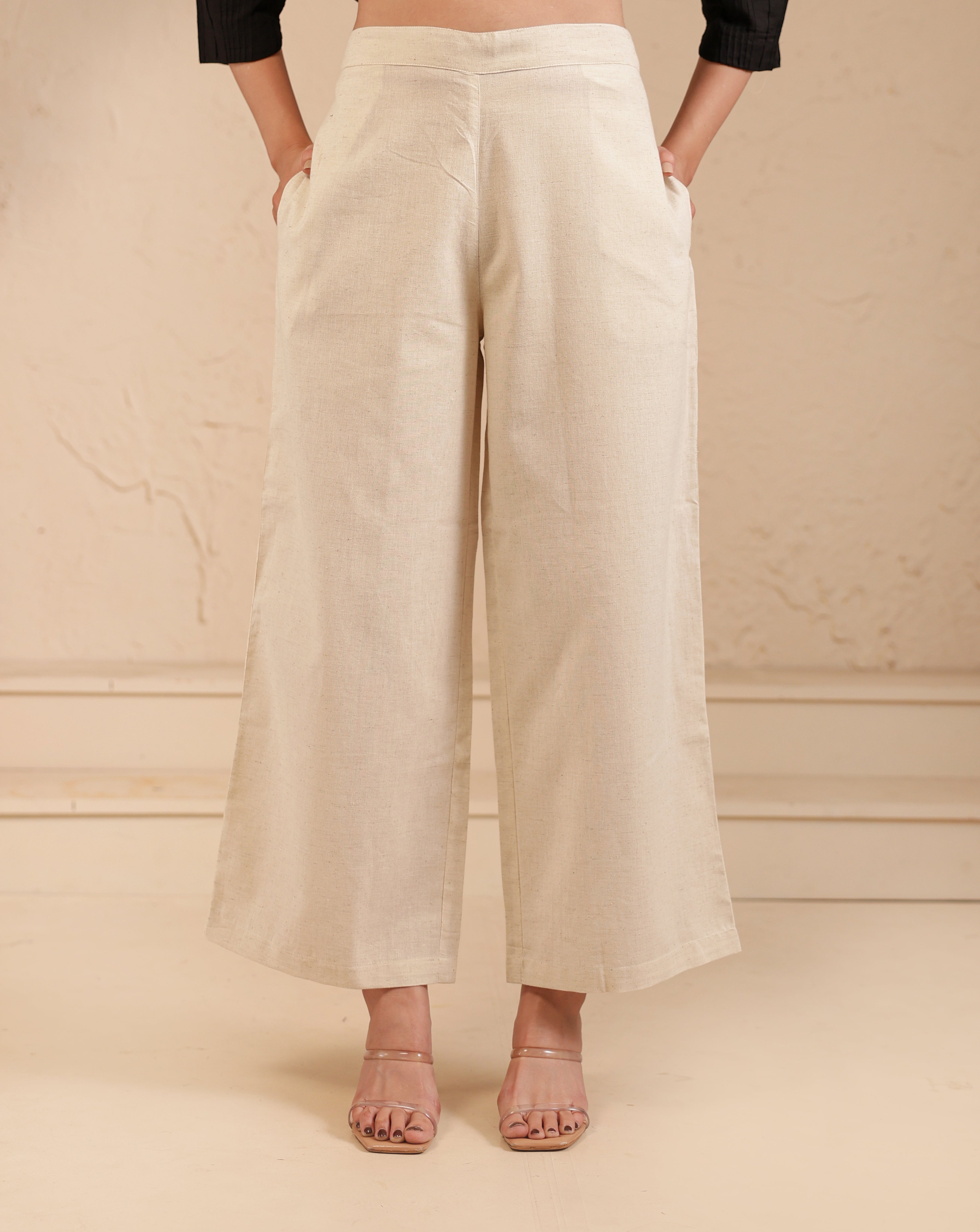 Ecru Airy Linen Wide Leg Pant