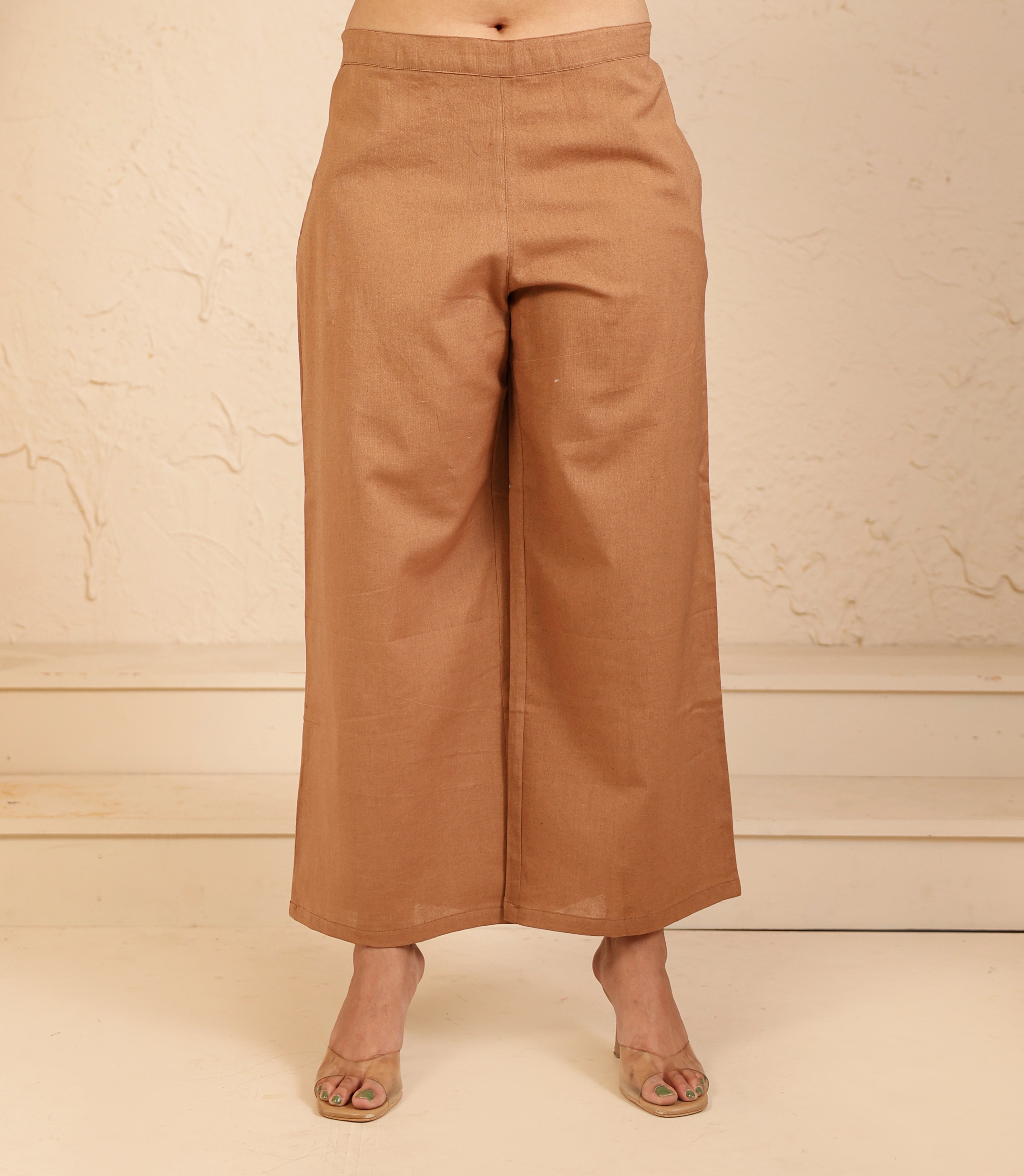 Camel Brown Airy Linen Wide Leg Pant
