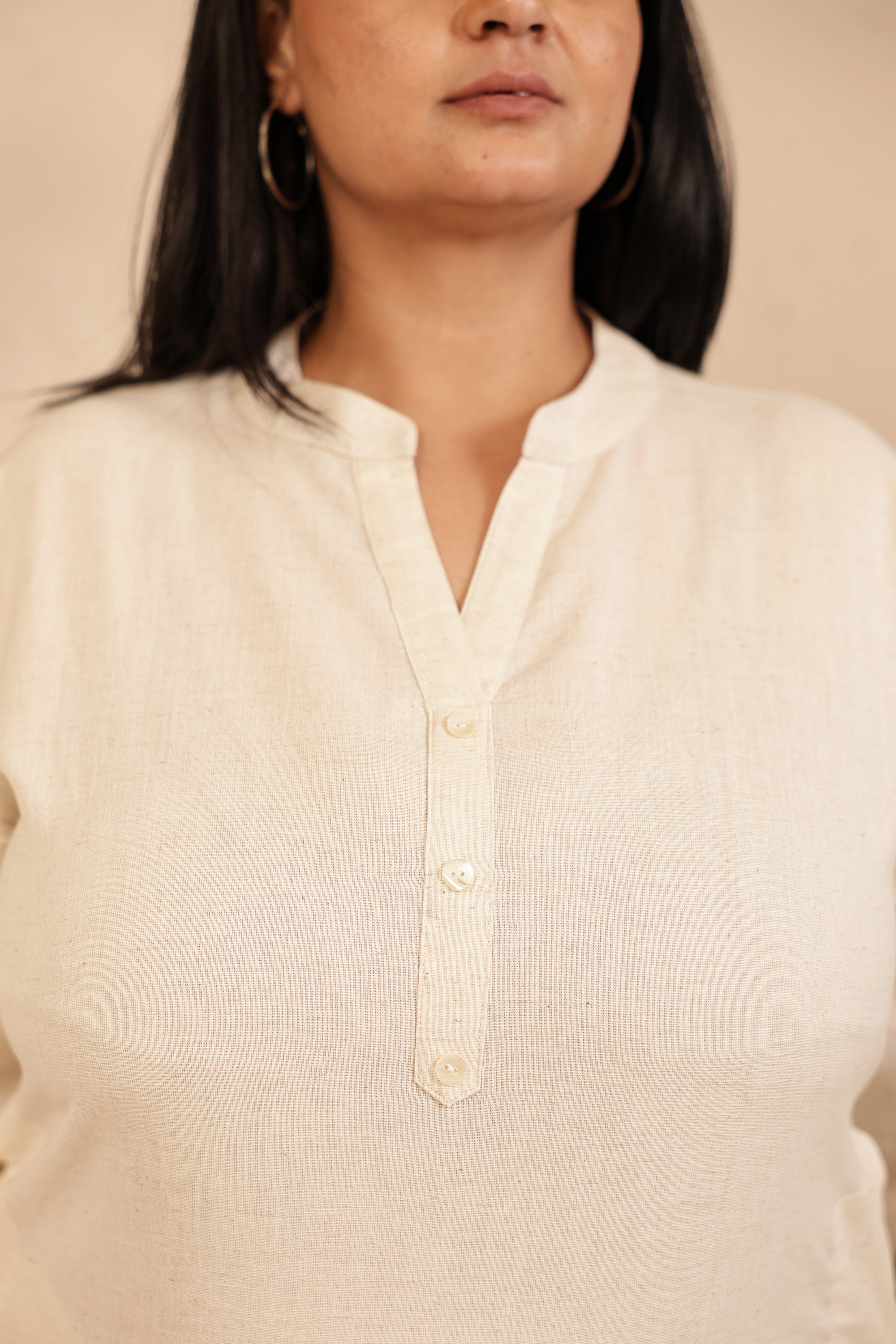 Ecru Airy Linen Long Kurta Co-ord Set