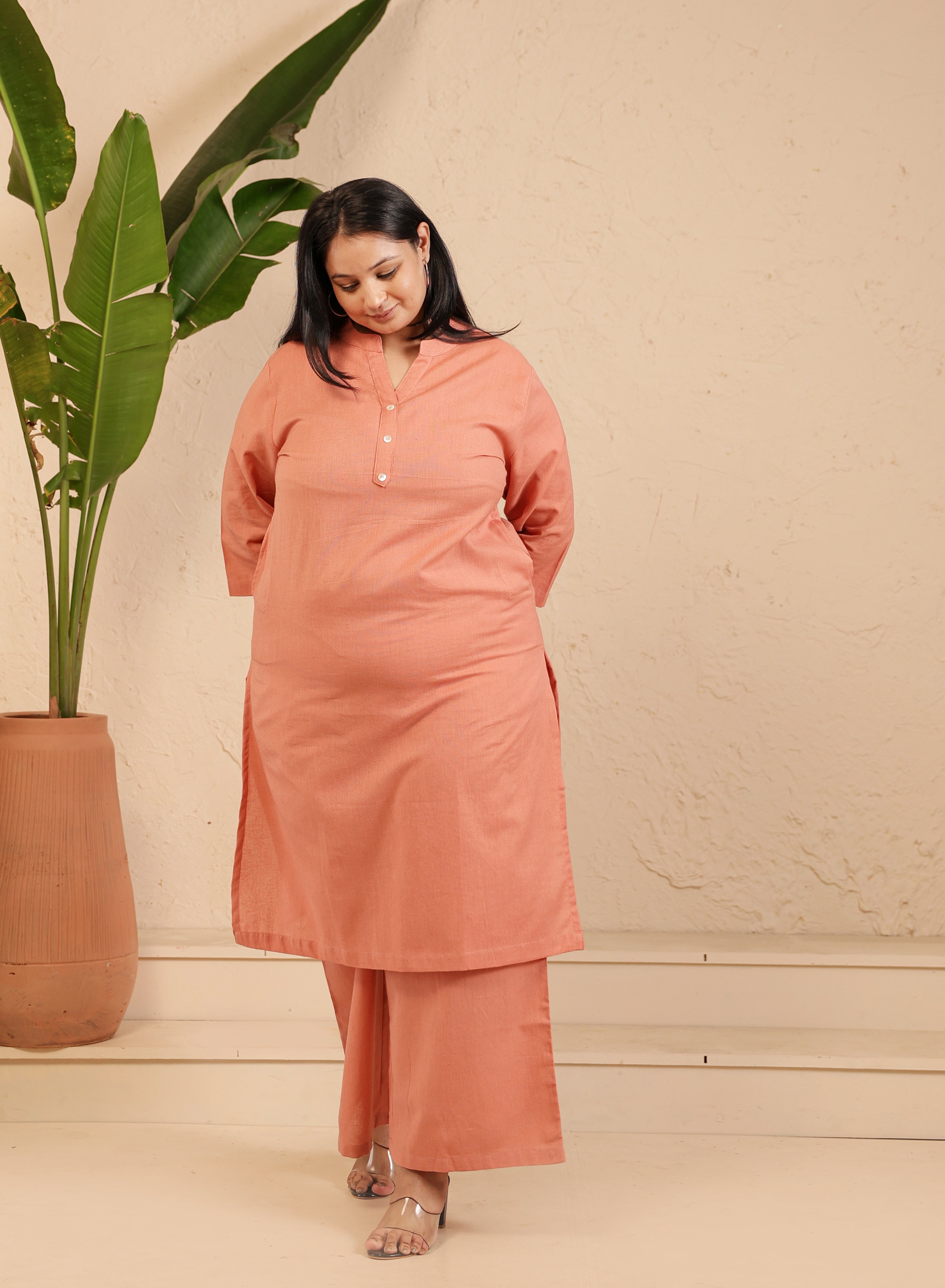 Rose Taupe Airy Linen Long Kurta Co-ord Set