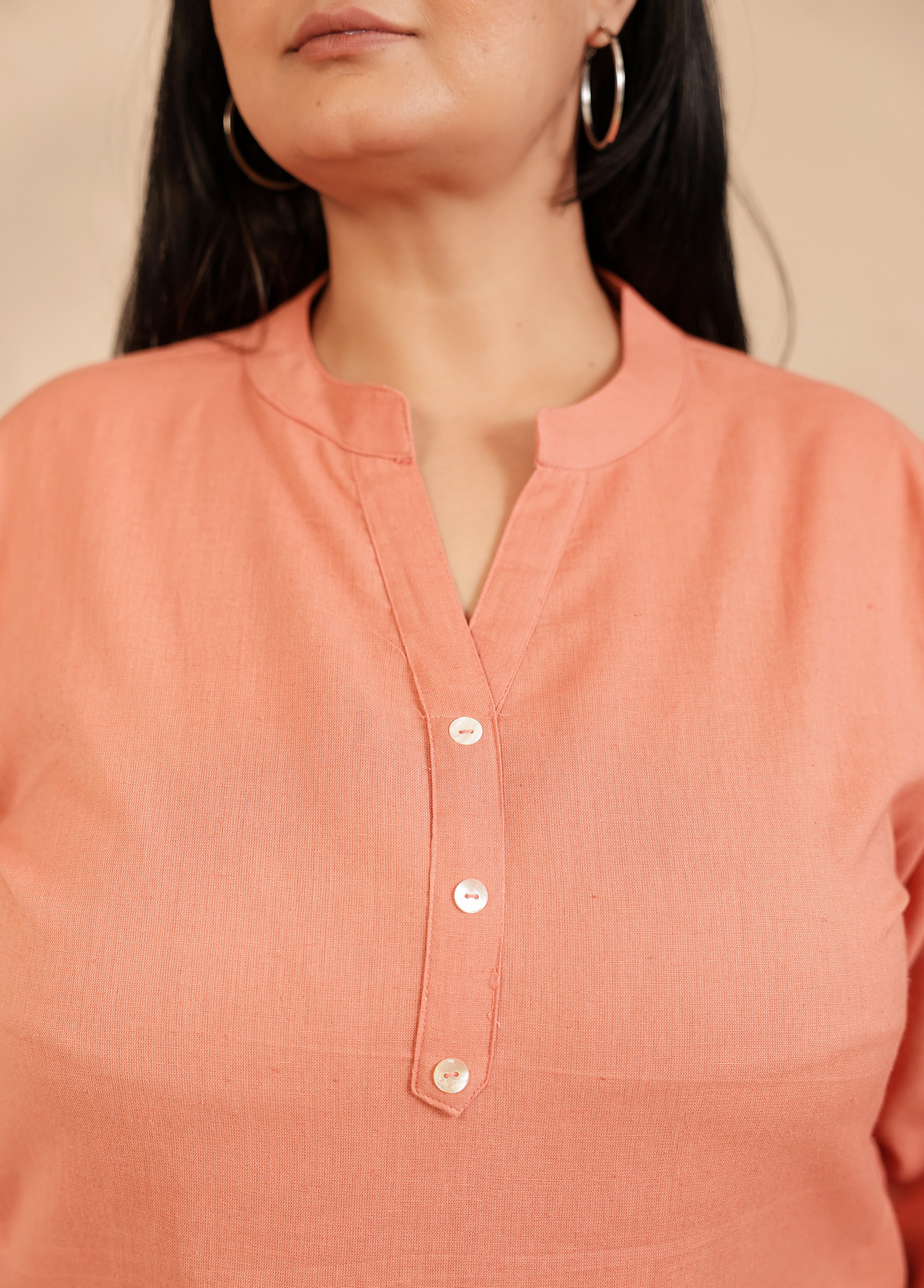 Rose Taupe Airy Linen Long Kurta Co-ord Set