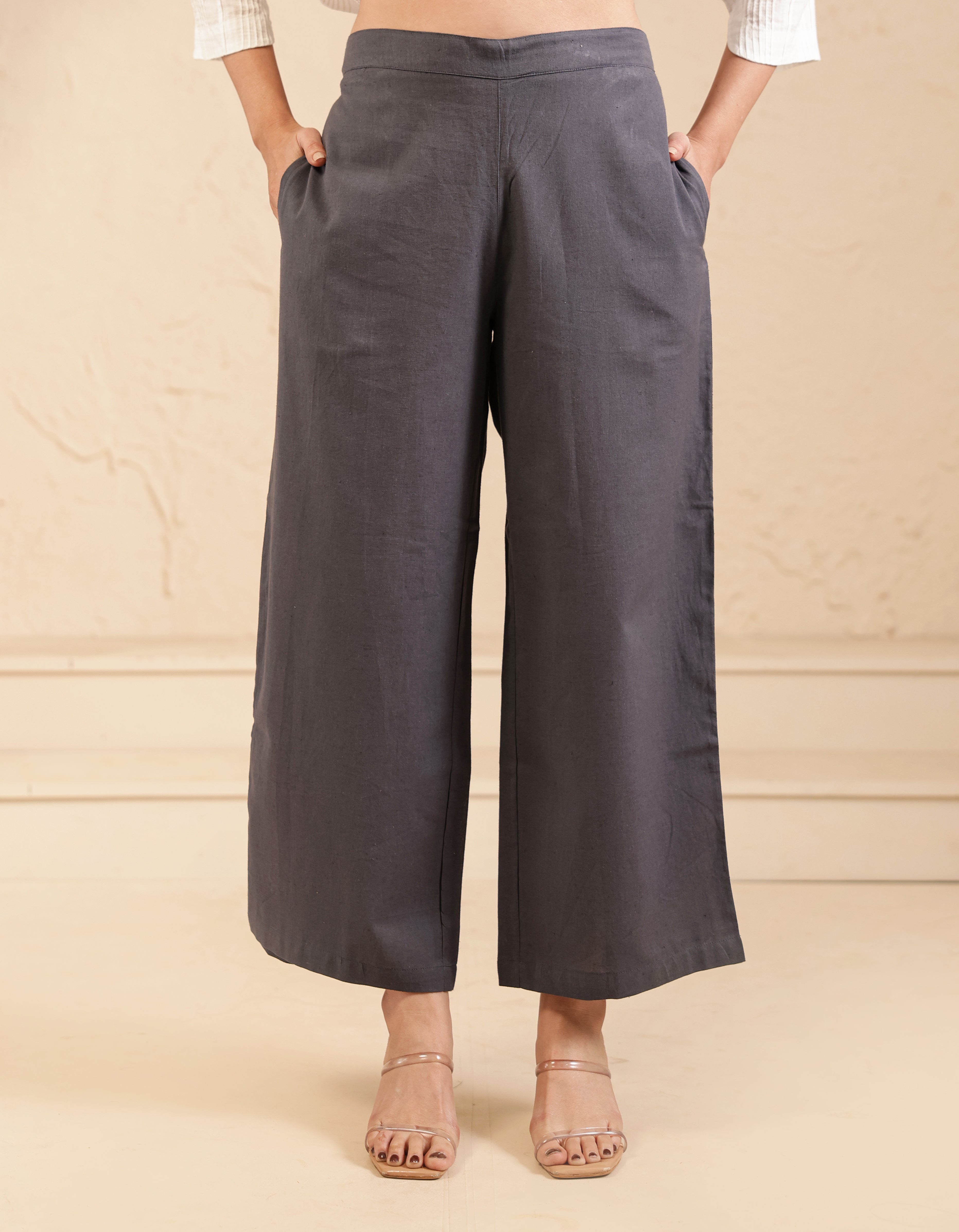 Cement Grey Airy Linen Wide Leg Pant