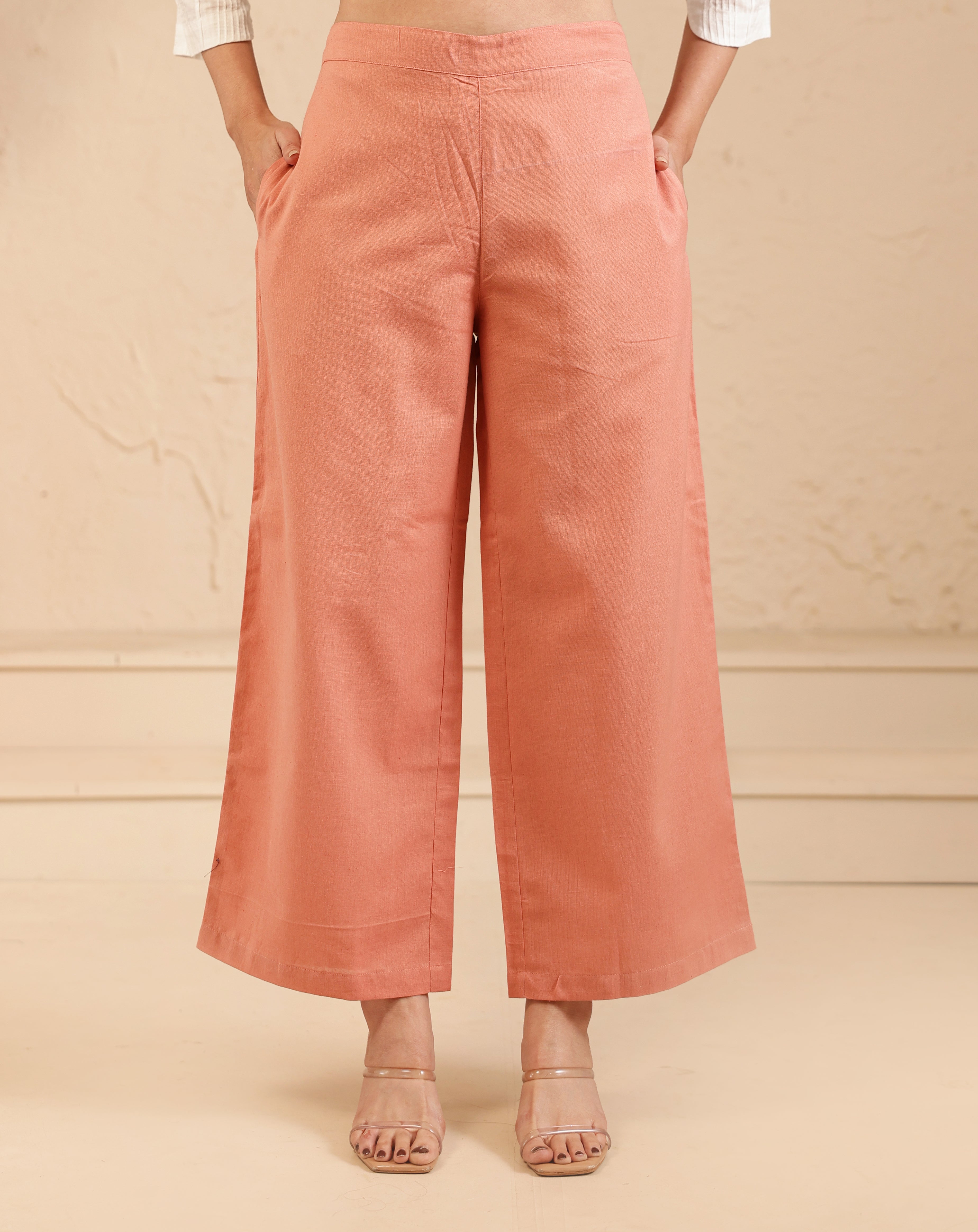 Rose Taupe Airy Linen Wide Leg Pant