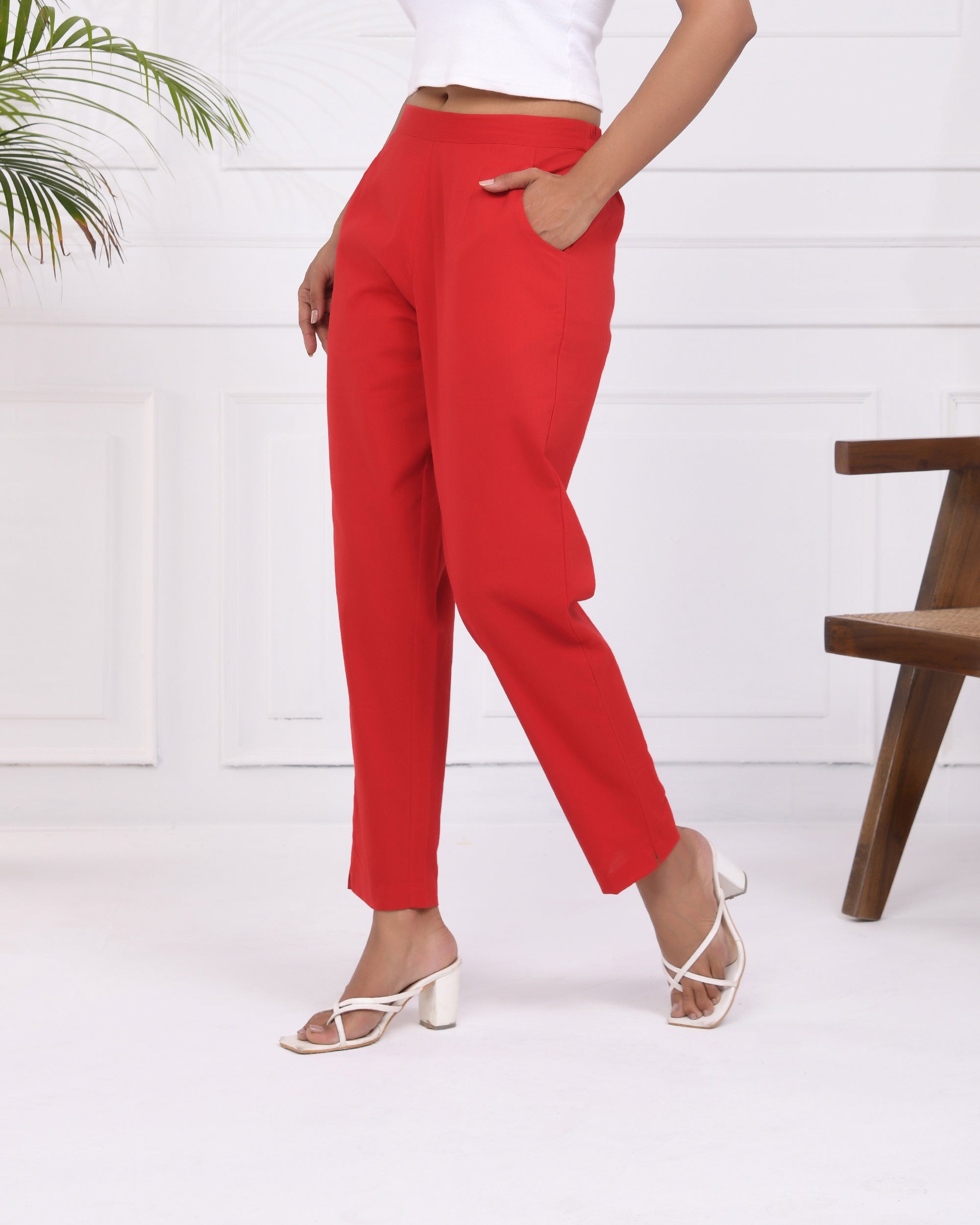 Fiery Red Cotton Pants